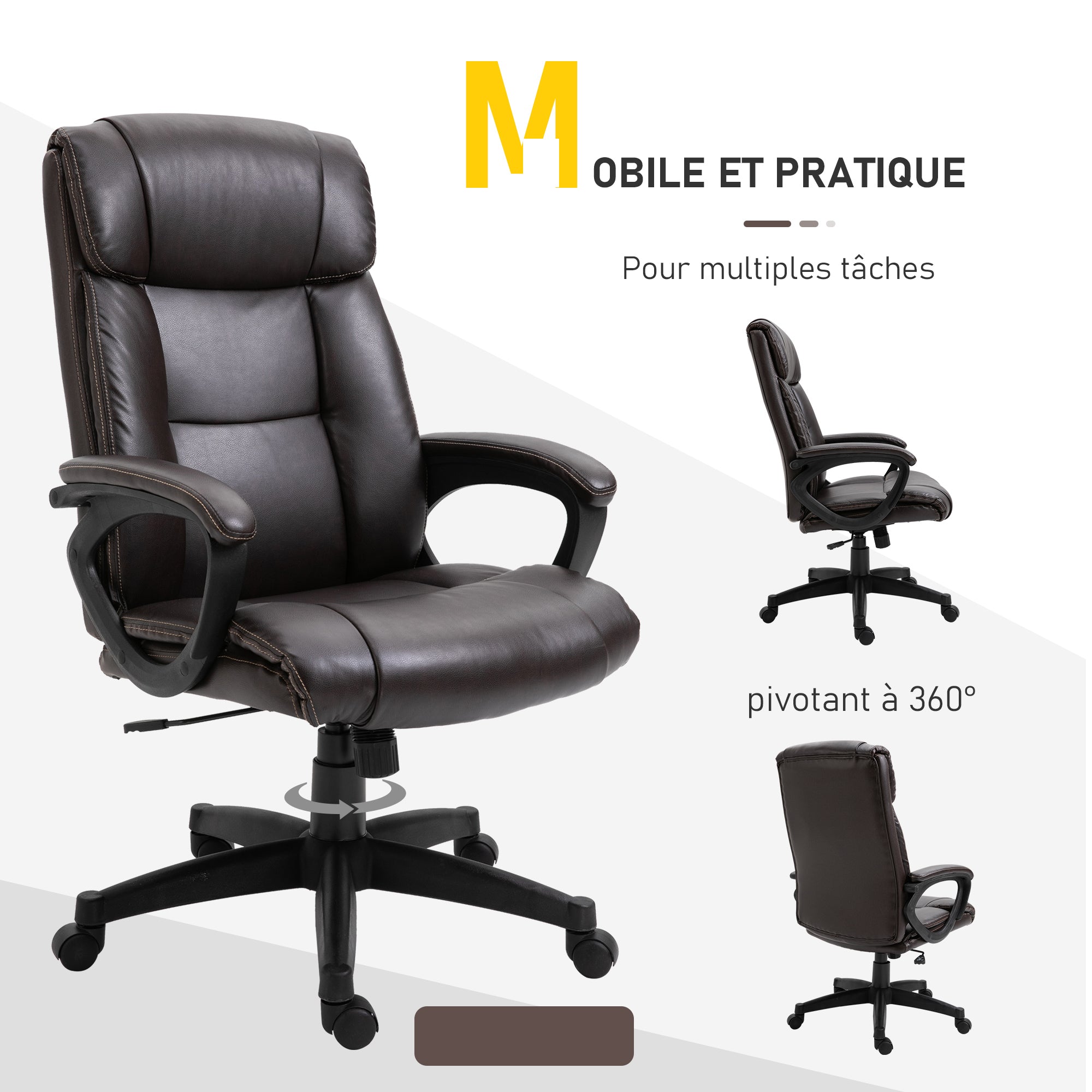 Ergonomic Adjustable Office Chair Manager Chair with 360° Swivel Wheels Synthetic PU Covering 64 x 73 x 106-115.5 cm Chocolate