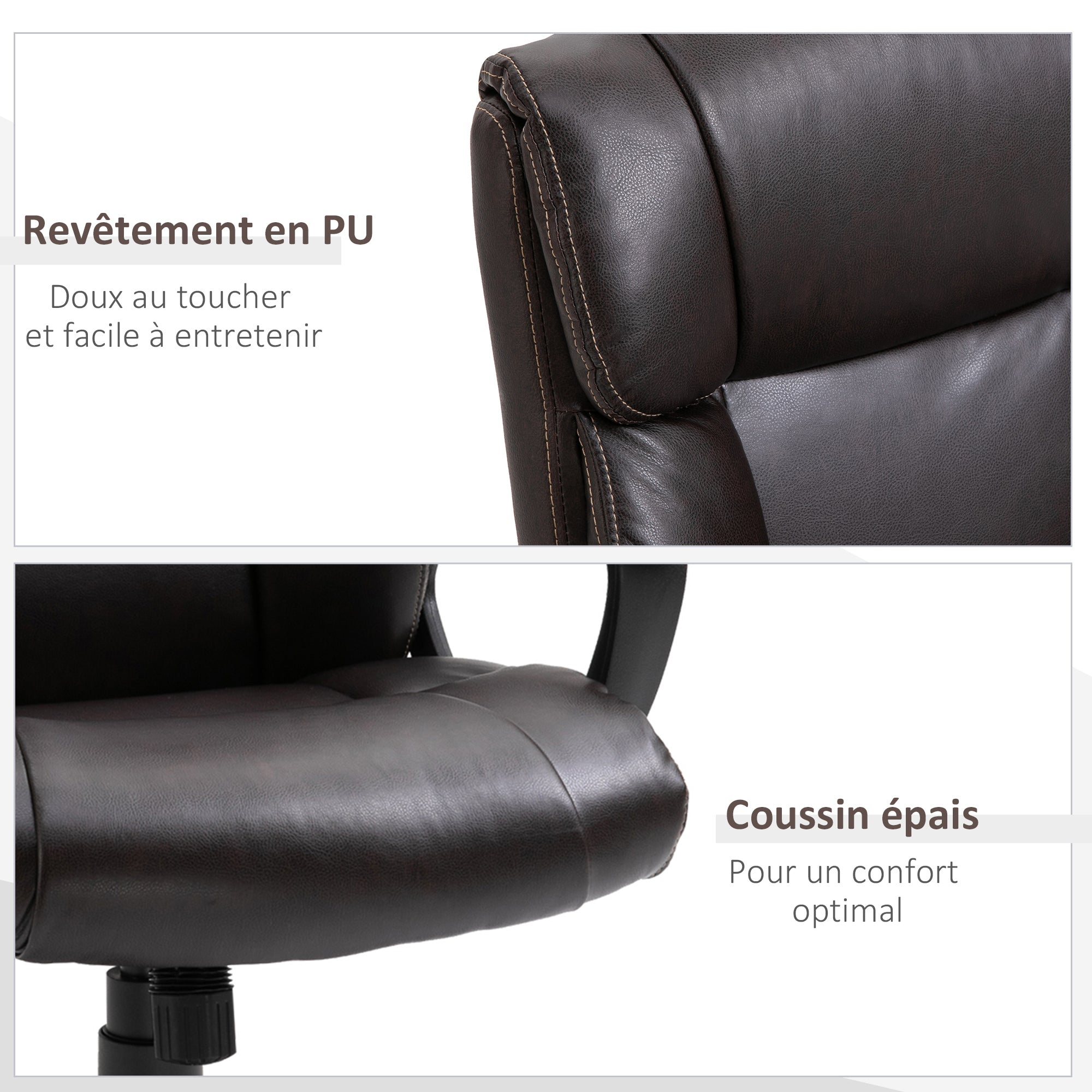 Ergonomic Adjustable Office Chair Manager Chair with 360° Swivel Wheels Synthetic PU Covering 64 x 73 x 106-115.5 cm Chocolate