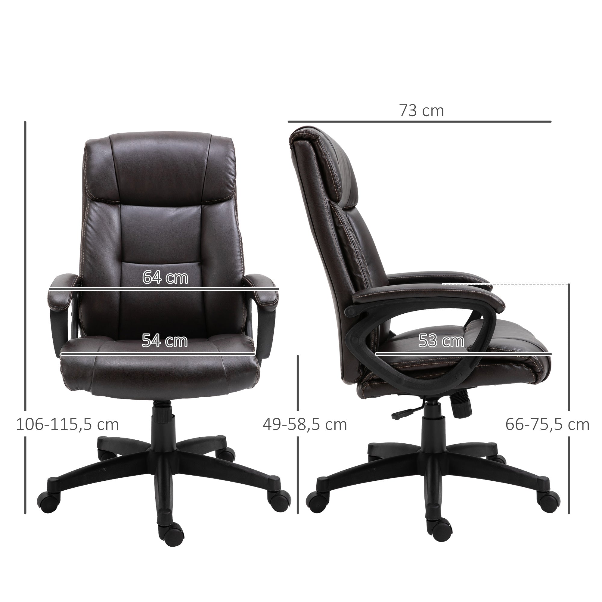 Ergonomic Adjustable Office Chair Manager Chair with 360° Swivel Wheels Synthetic PU Covering 64 x 73 x 106-115.5 cm Chocolate