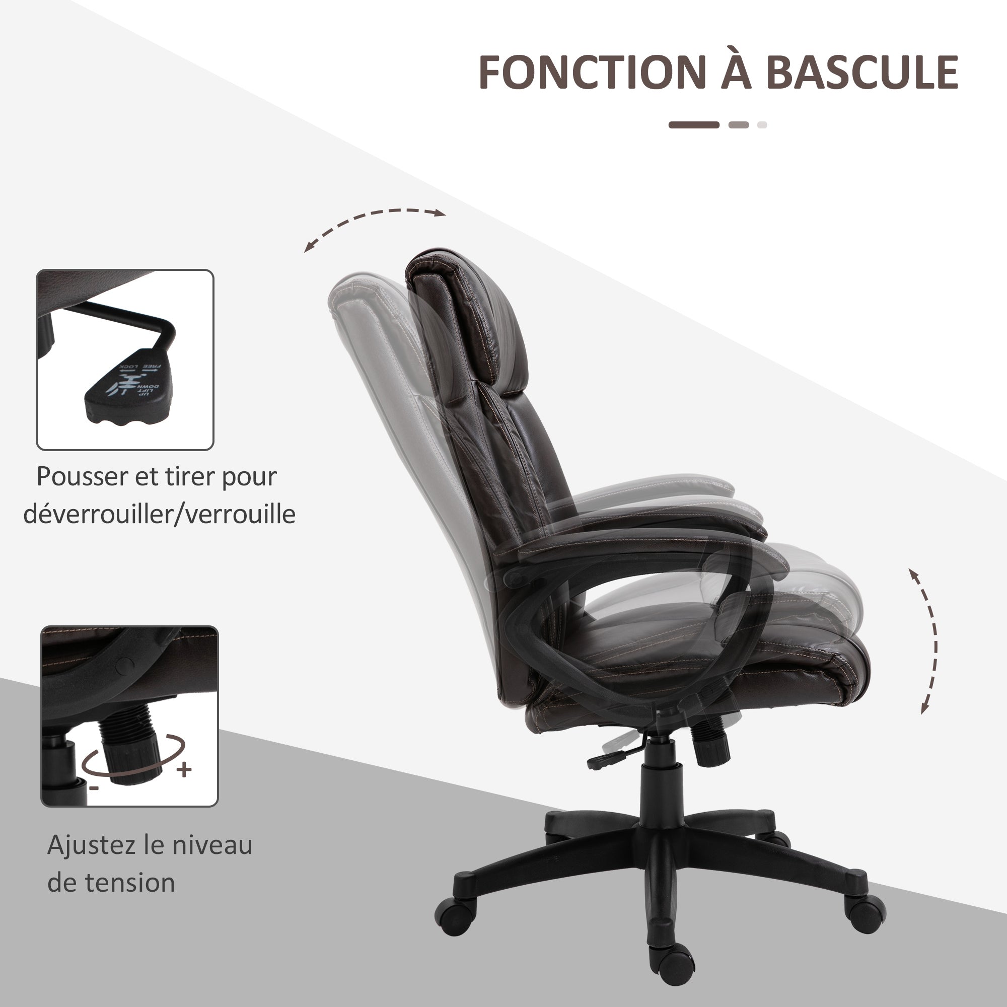Ergonomic Adjustable Office Chair Manager Chair with 360° Swivel Wheels Synthetic PU Covering 64 x 73 x 106-115.5 cm Chocolate