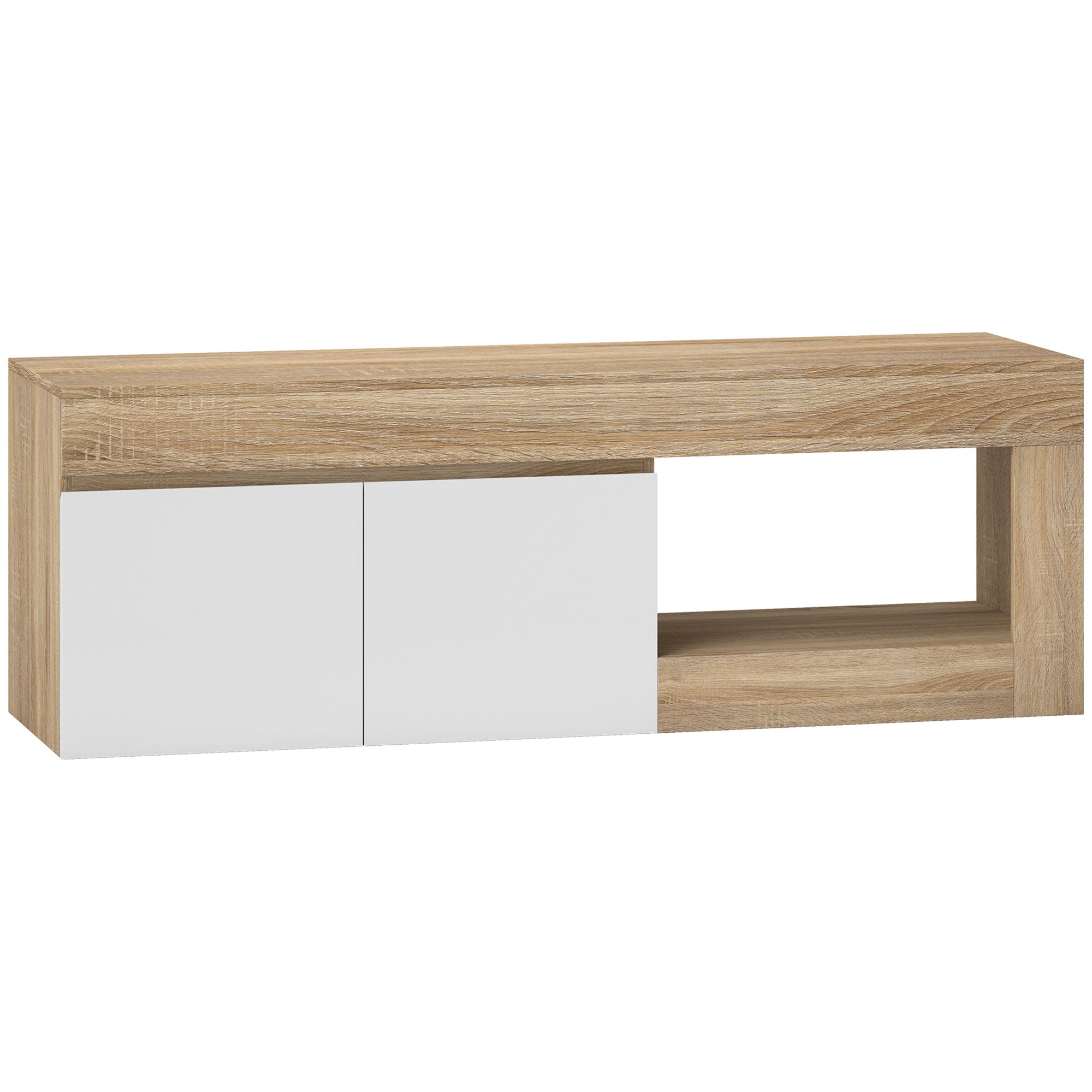 TV Furniture TV Stand for TVs up to 60 Inches with 2-Door Cabinet and Open Shelf for Living Room Bedroom, 140 x 40 x 48 cm, Natural Wood Effect