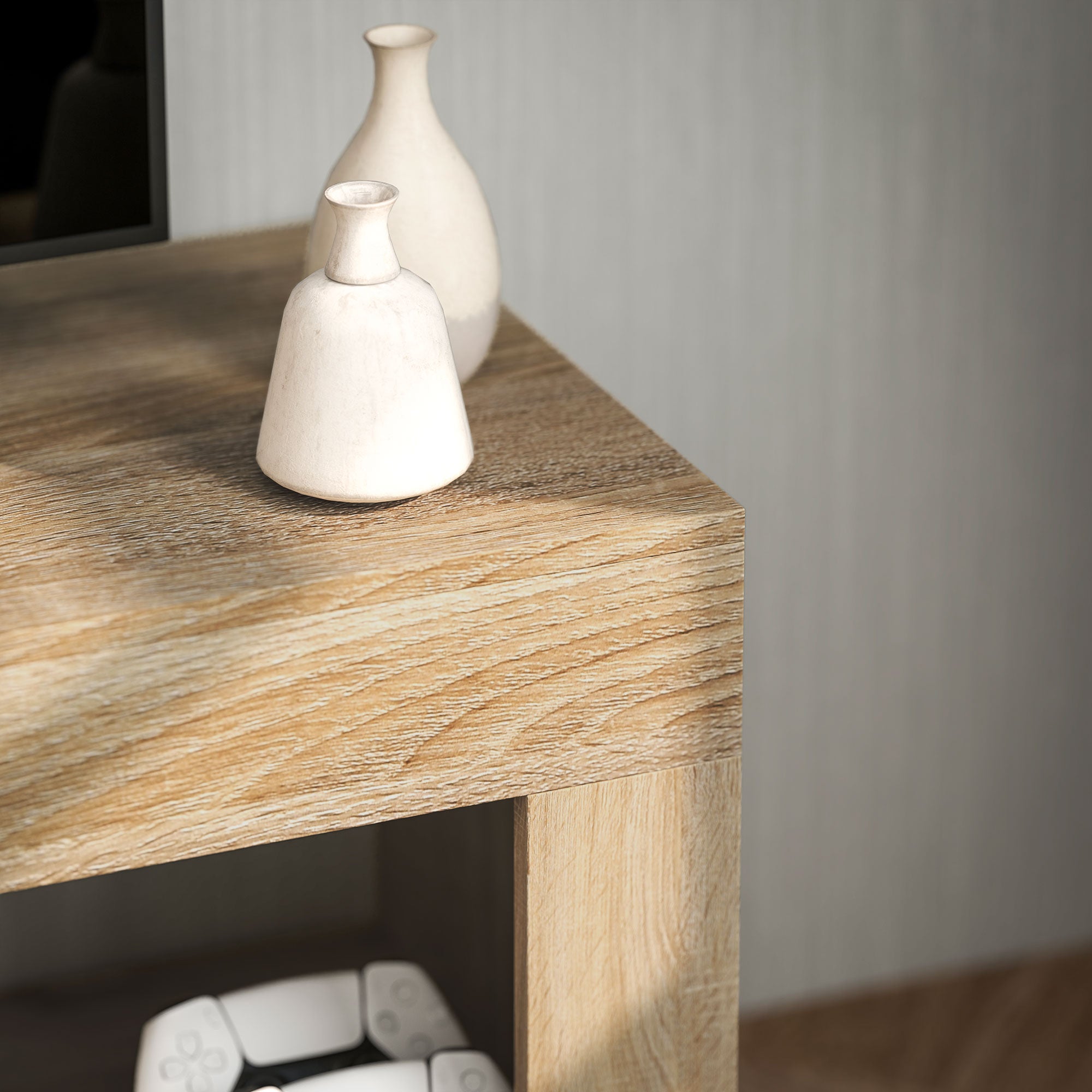 TV Furniture TV Stand for TVs up to 60 Inches with 2-Door Cabinet and Open Shelf for Living Room Bedroom, 140 x 40 x 48 cm, Natural Wood Effect