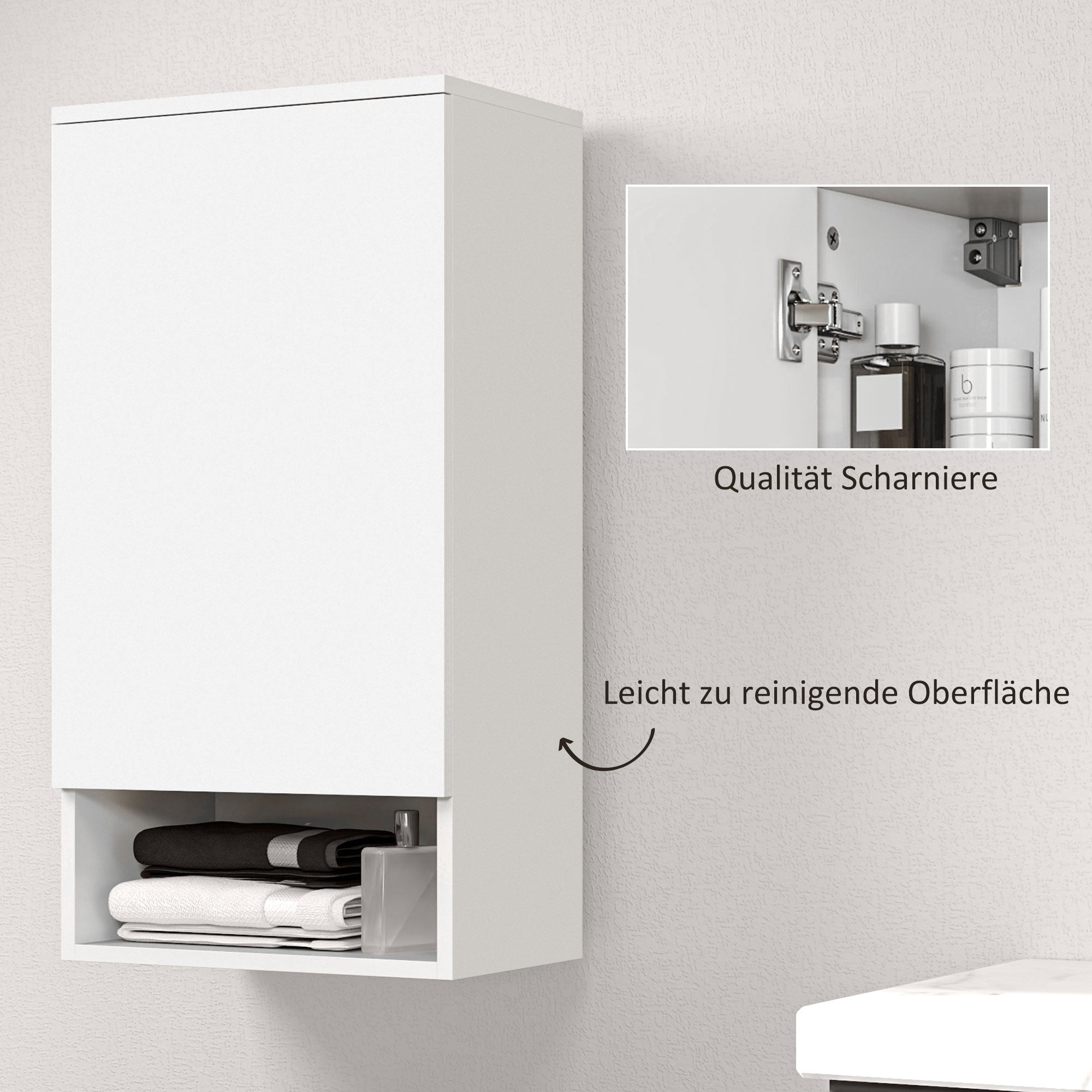 Bathroom Cabinet Wall Cabinet Bathroom Cabinet with Door, Adjustable Shelves, Shelf 40 x 27 x 77 cm White