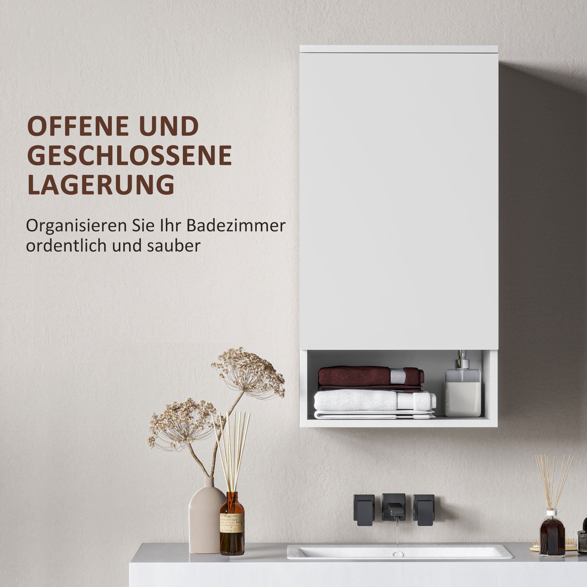 Bathroom Cabinet Wall Cabinet Bathroom Cabinet with Door, Adjustable Shelves, Shelf 40 x 27 x 77 cm White