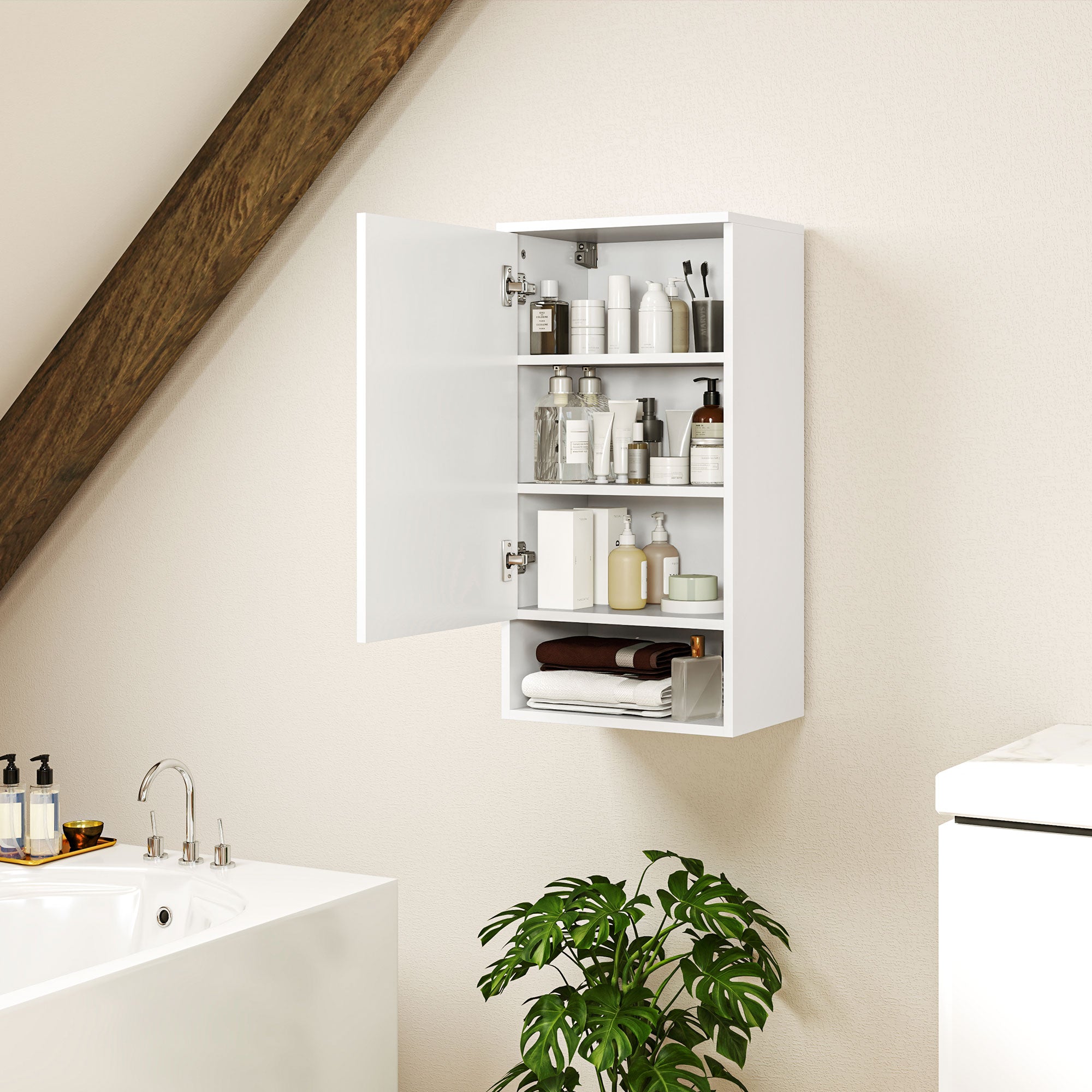 Bathroom Cabinet Wall Cabinet Bathroom Cabinet with Door, Adjustable Shelves, Shelf 40 x 27 x 77 cm White