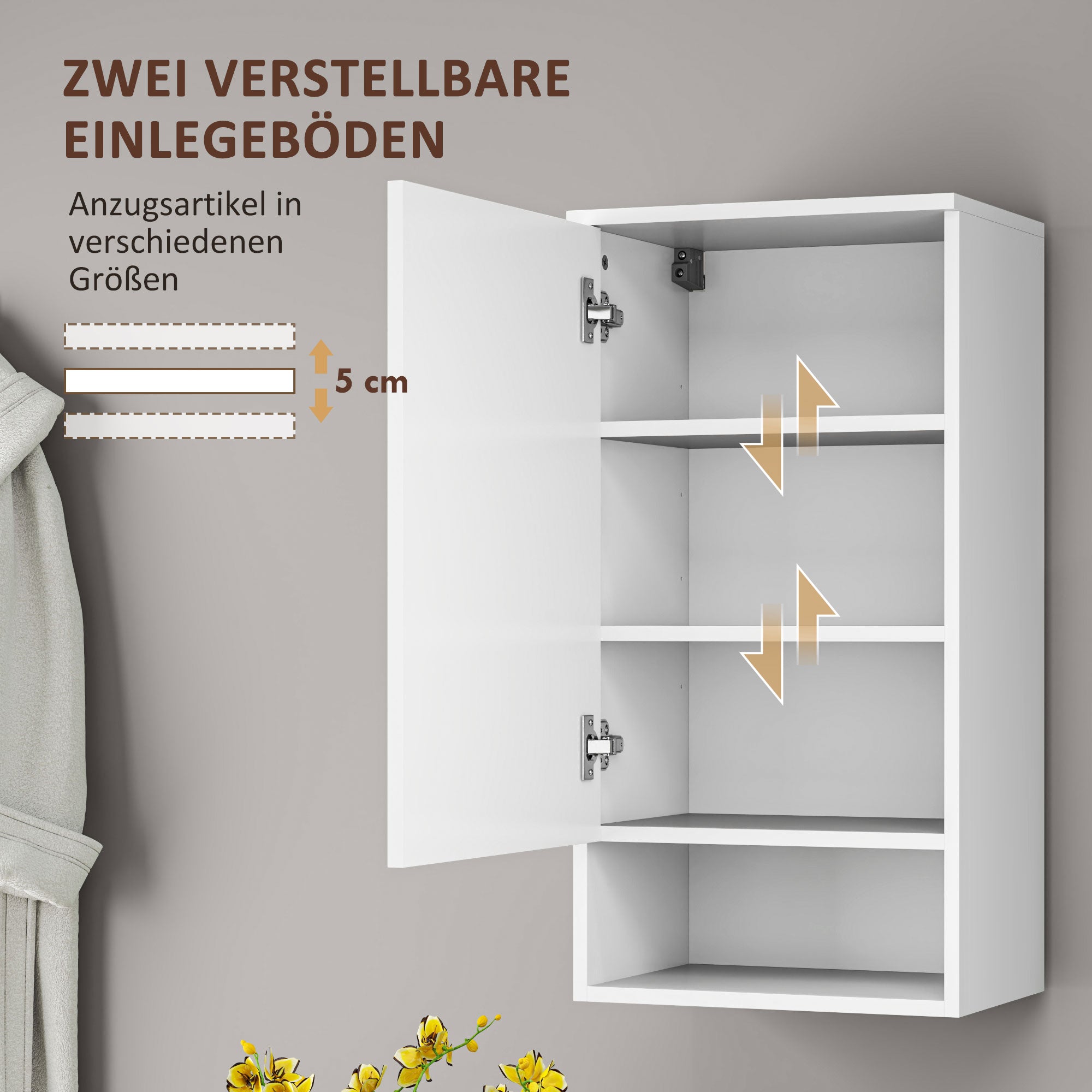Bathroom Cabinet Wall Cabinet Bathroom Cabinet with Door, Adjustable Shelves, Shelf 40 x 27 x 77 cm White