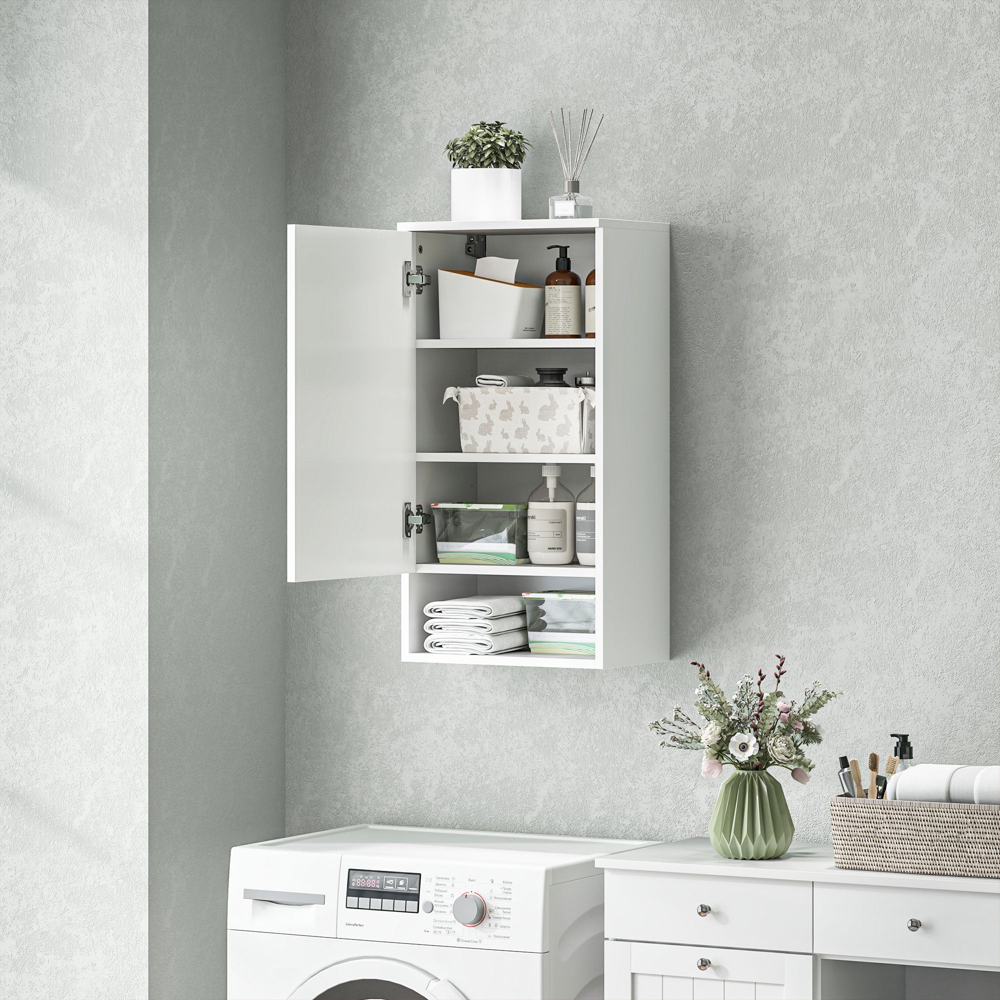 Bathroom Cabinet Wall Cabinet Bathroom Cabinet with Door, Adjustable Shelves, Shelf 40 x 27 x 77 cm White