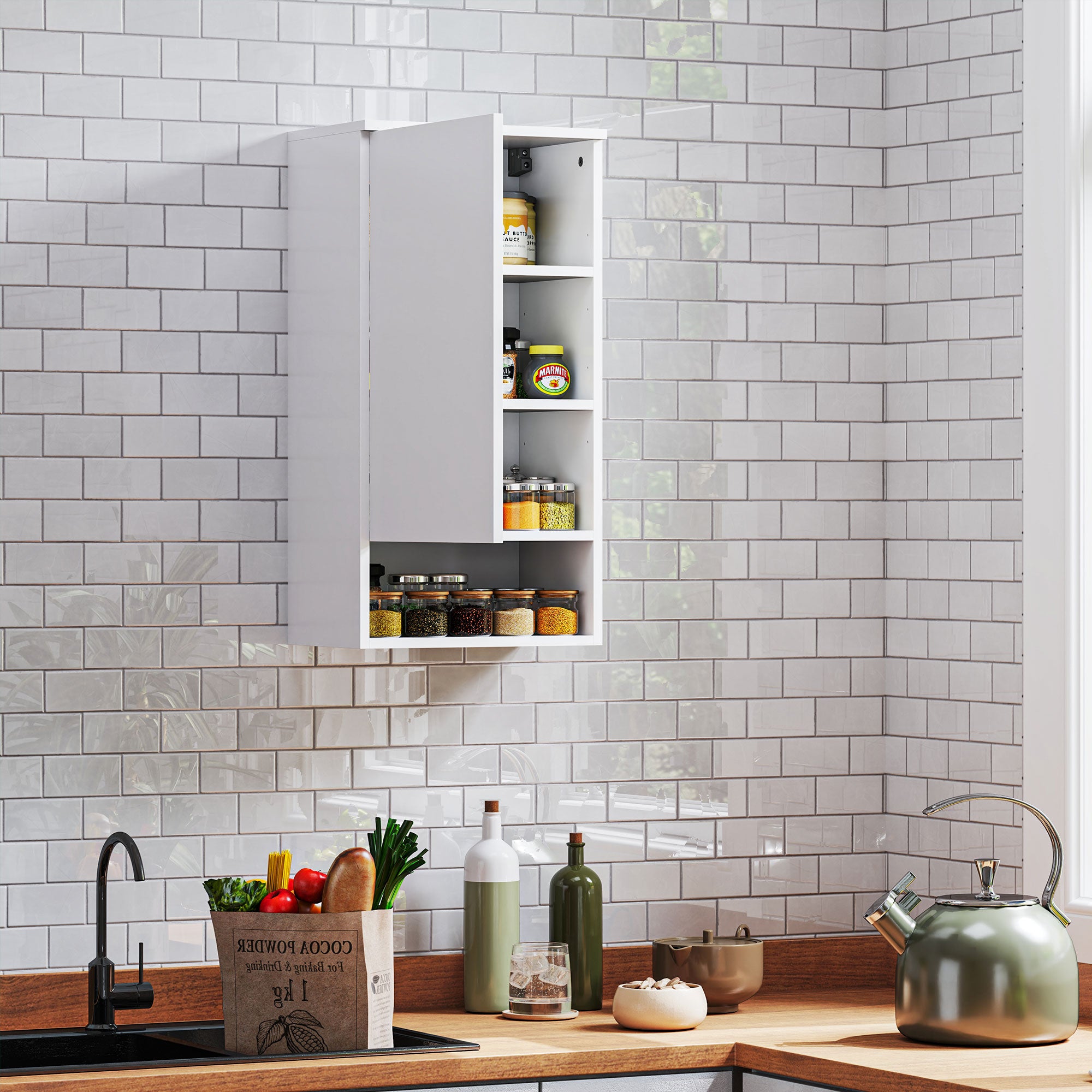 Bathroom Cabinet Wall Cabinet Bathroom Cabinet with Door, Adjustable Shelves, Shelf 40 x 27 x 77 cm White