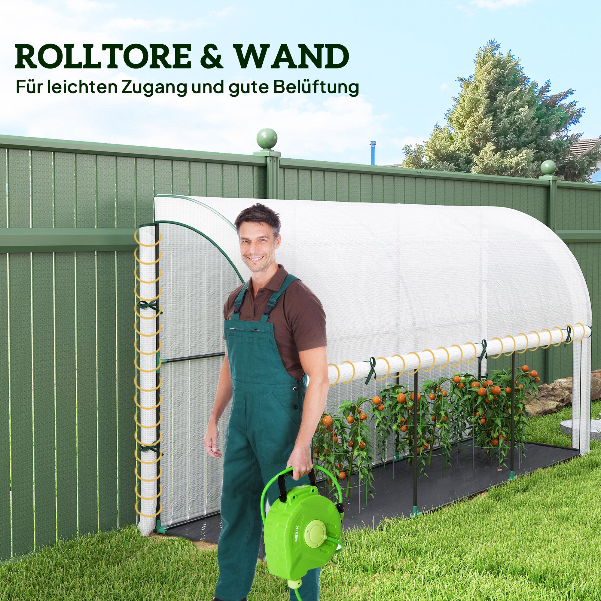 Greenhouse with Roll Door, Winterproof Steel Frame Greenhouse for Balcony, Garden, Tomato House with UV Protection 300x80x157cm Tomato Greenhouse for Vegetables Flowers Plants White