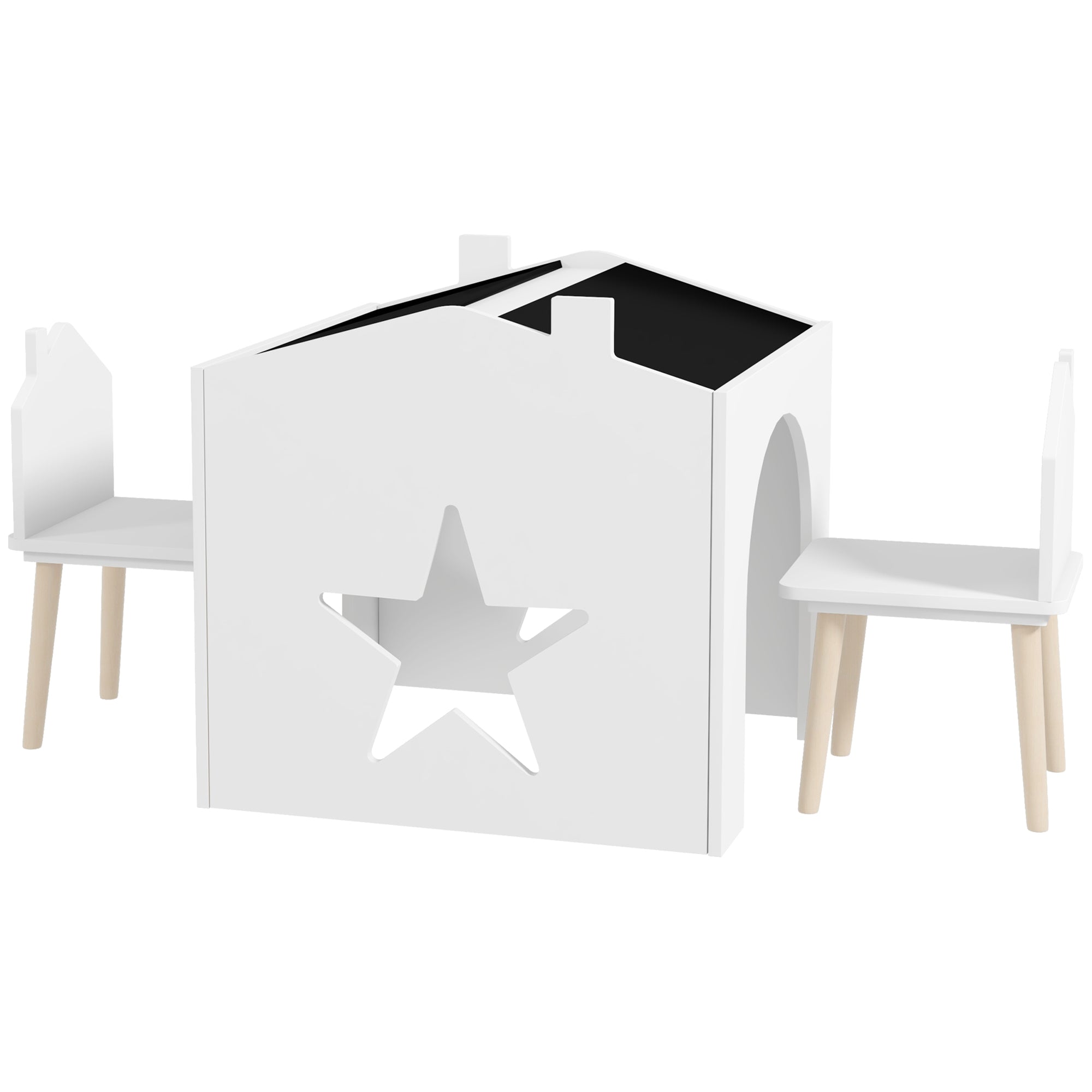 Set 1 Table and 2 Chairs 3-piece for Kids with Slate, Pine Legs, for 3-8 years, White