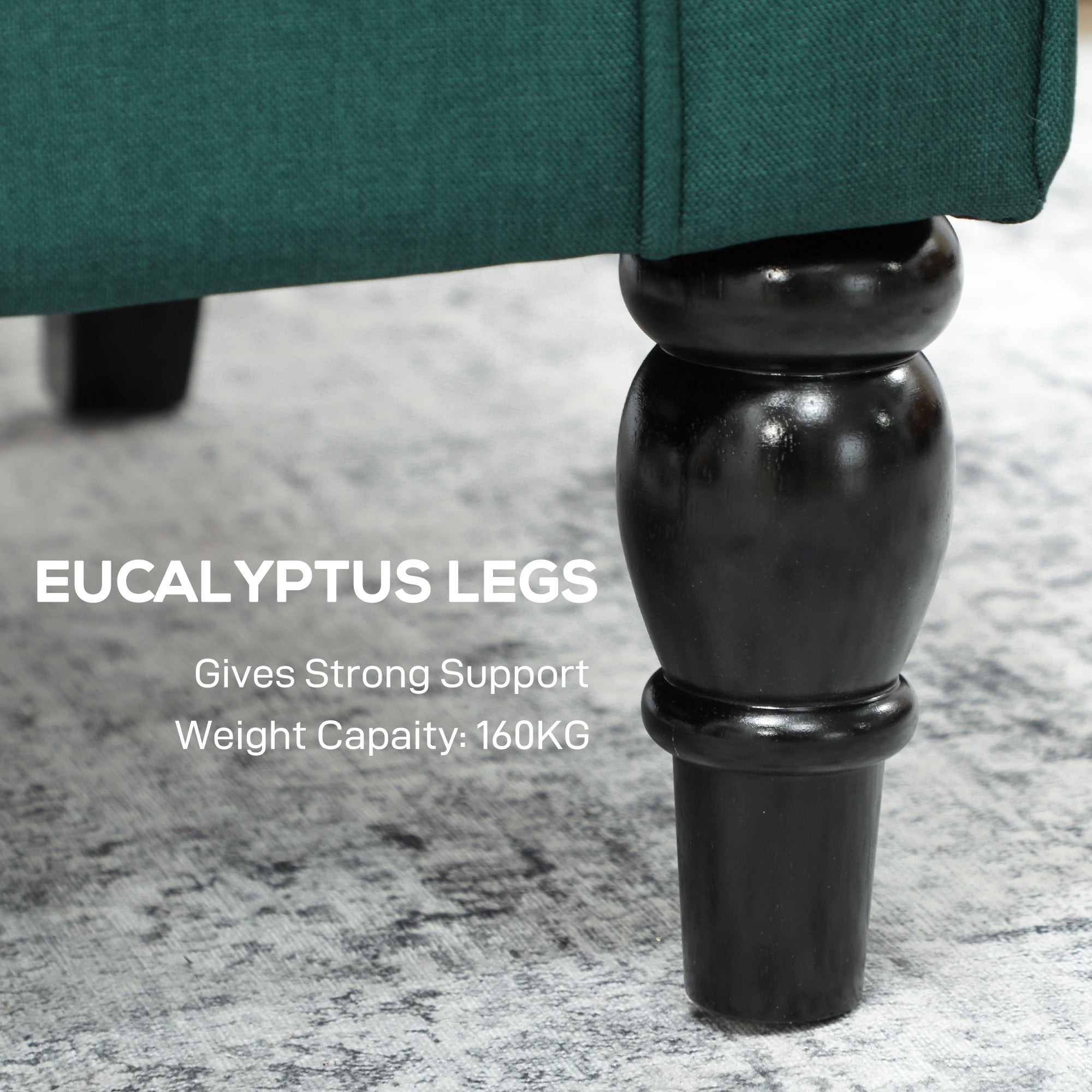 Wingback Armchair with Armrests, Tufted High-Back Lounge Chair with Cushion, Eucalyptus Wood Legs, Dark Green