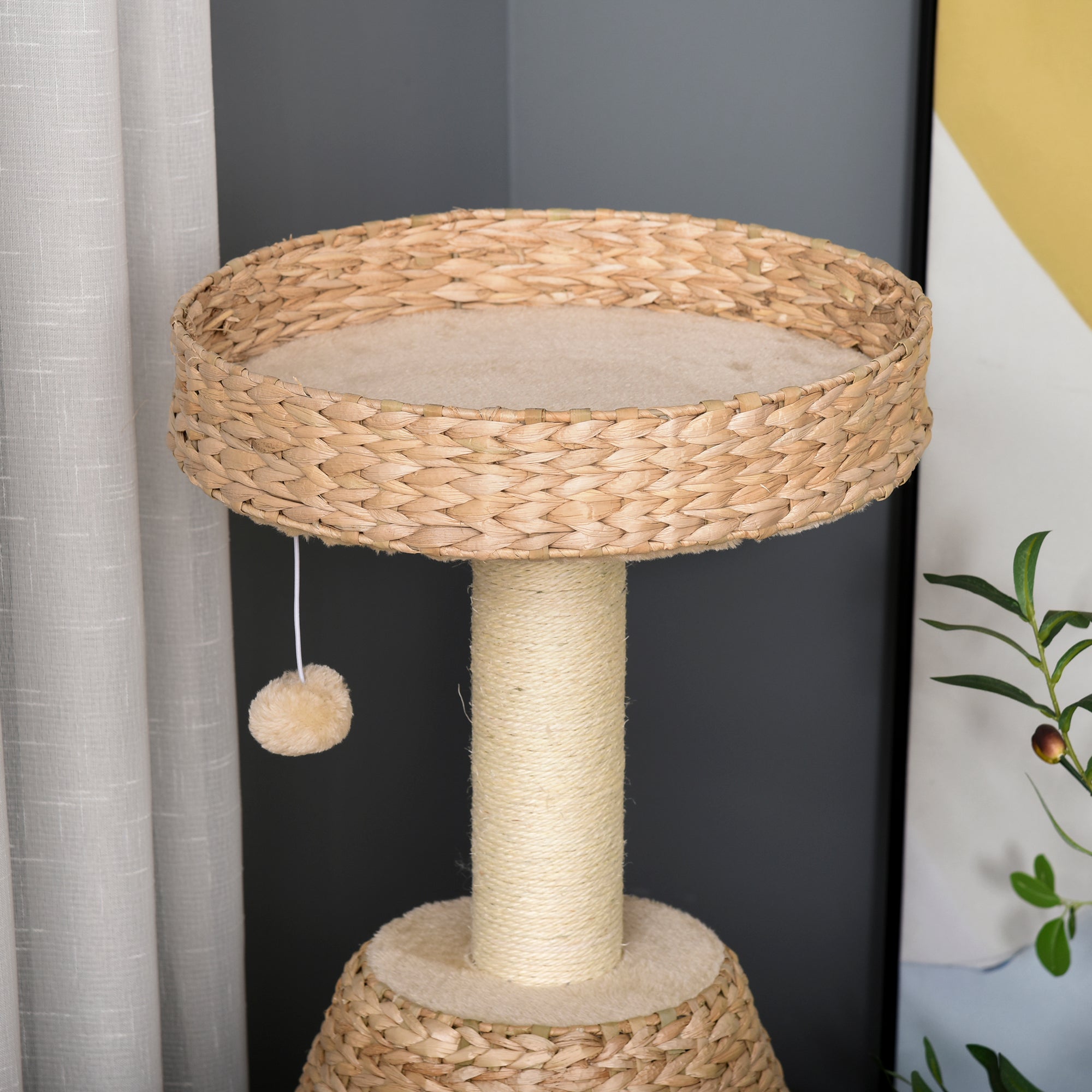 Cat Tree Scratching Post Kitten Furniture with Cat Cave Ball Toy Sisal Soft Plush Height 82.5cm Yellow