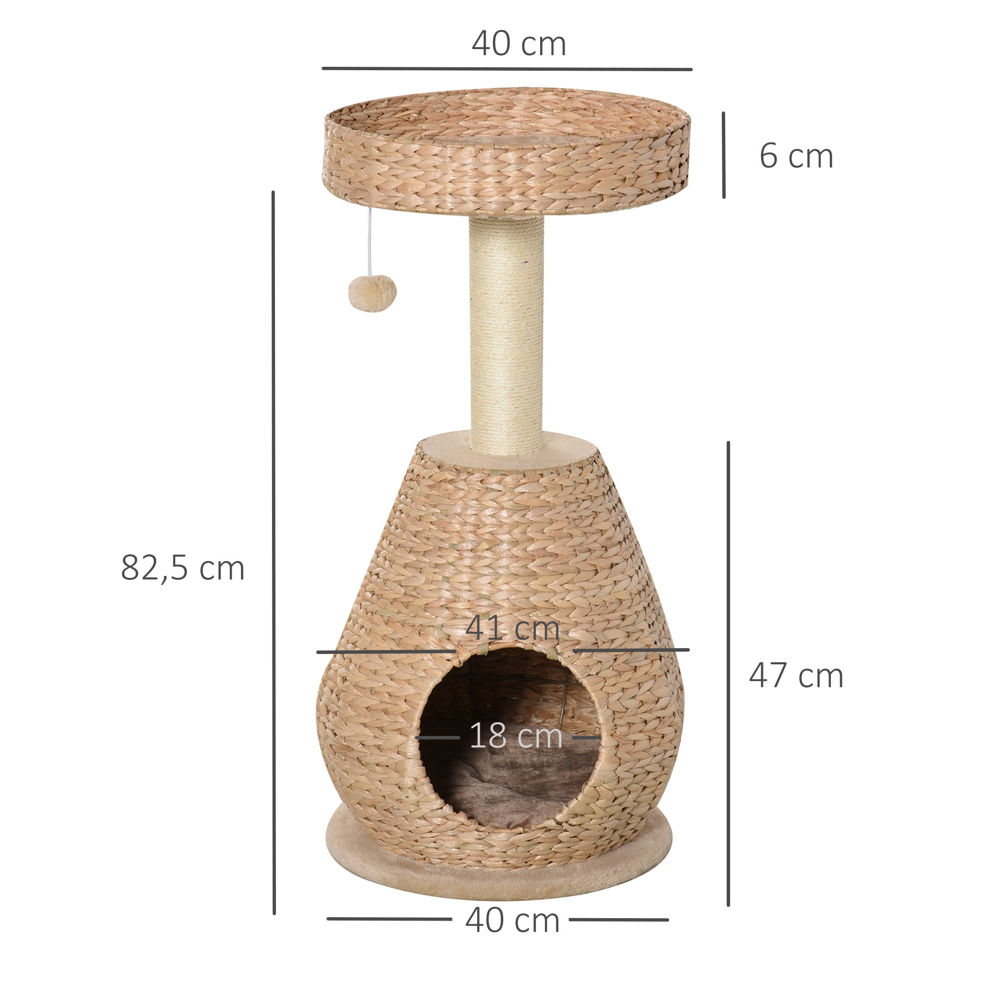 Cat Tree Scratching Post Kitten Furniture with Cat Cave Ball Toy Sisal Soft Plush Height 82.5cm Yellow