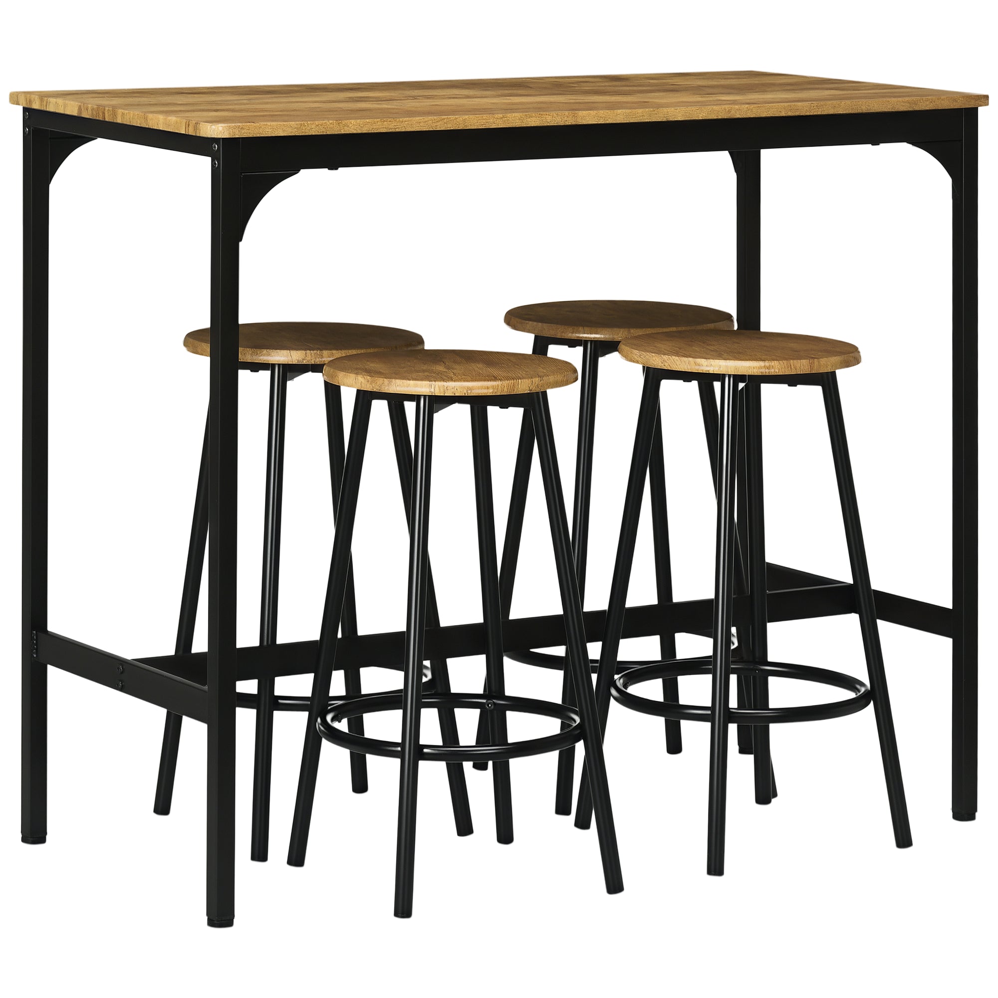 Bar Table with Bar Stool Set, 5-Piece Bar Table Set, Kitchen Table with 4 Bar Stools, Dining Set in Industrial Design, for Kitchen, Dining Room, Metal, Rustic Brown