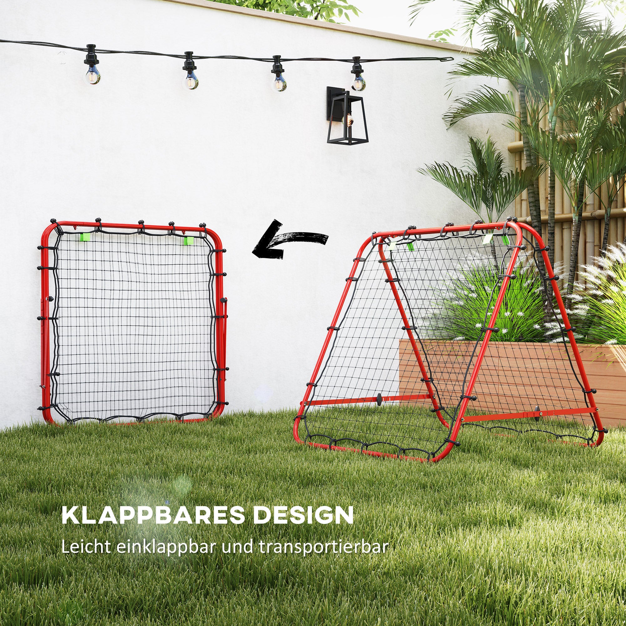 Rebounder for Soccer, Adjustable Bounce Back Wall with 5 Angle Positions and Rebound Net, 100 x 95cm Kickback Goal Soccer Goal for Teens, Rebound Wall for Handball Training, Red