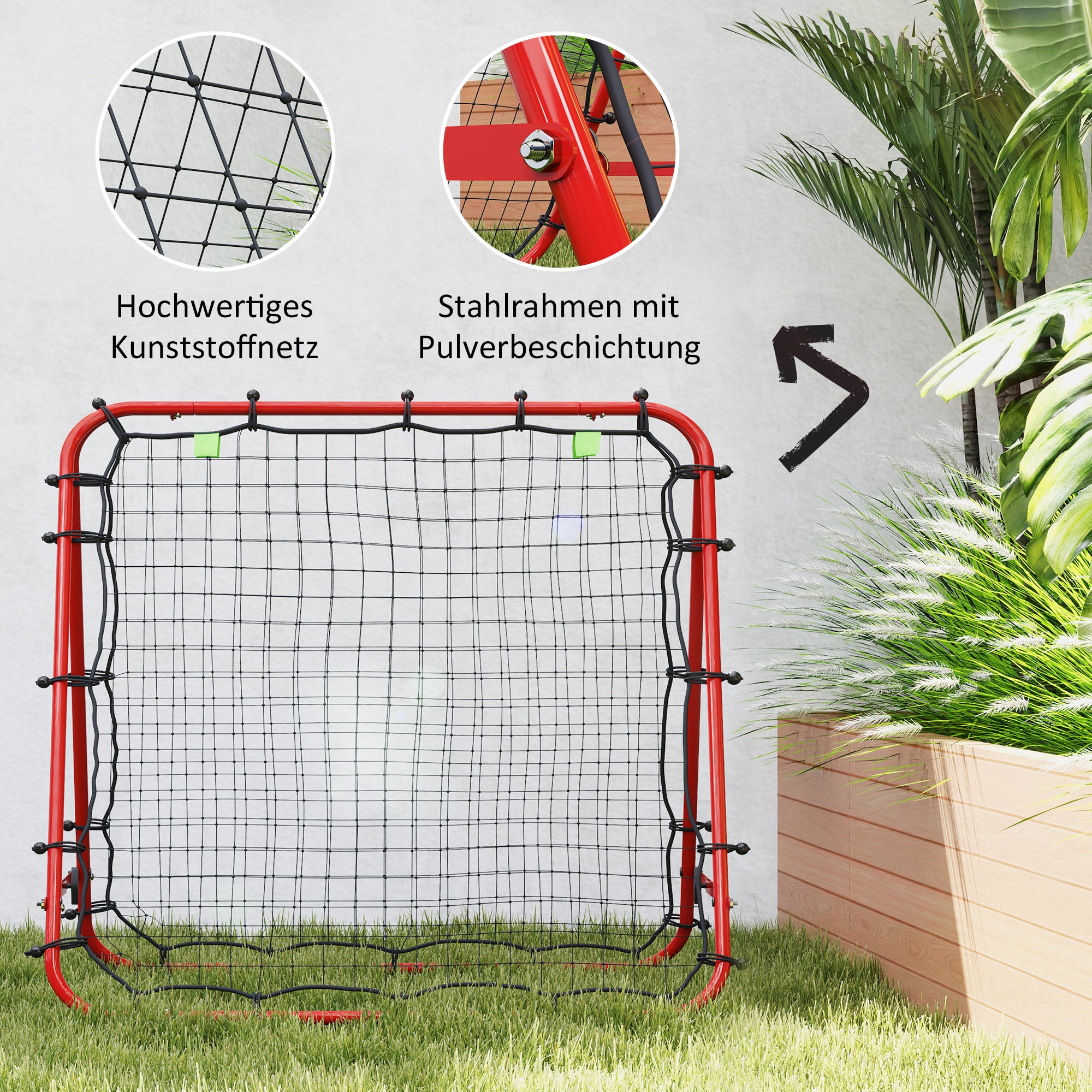 Rebounder for Soccer, Adjustable Bounce Back Wall with 5 Angle Positions and Rebound Net, 100 x 95cm Kickback Goal Soccer Goal for Teens, Rebound Wall for Handball Training, Red