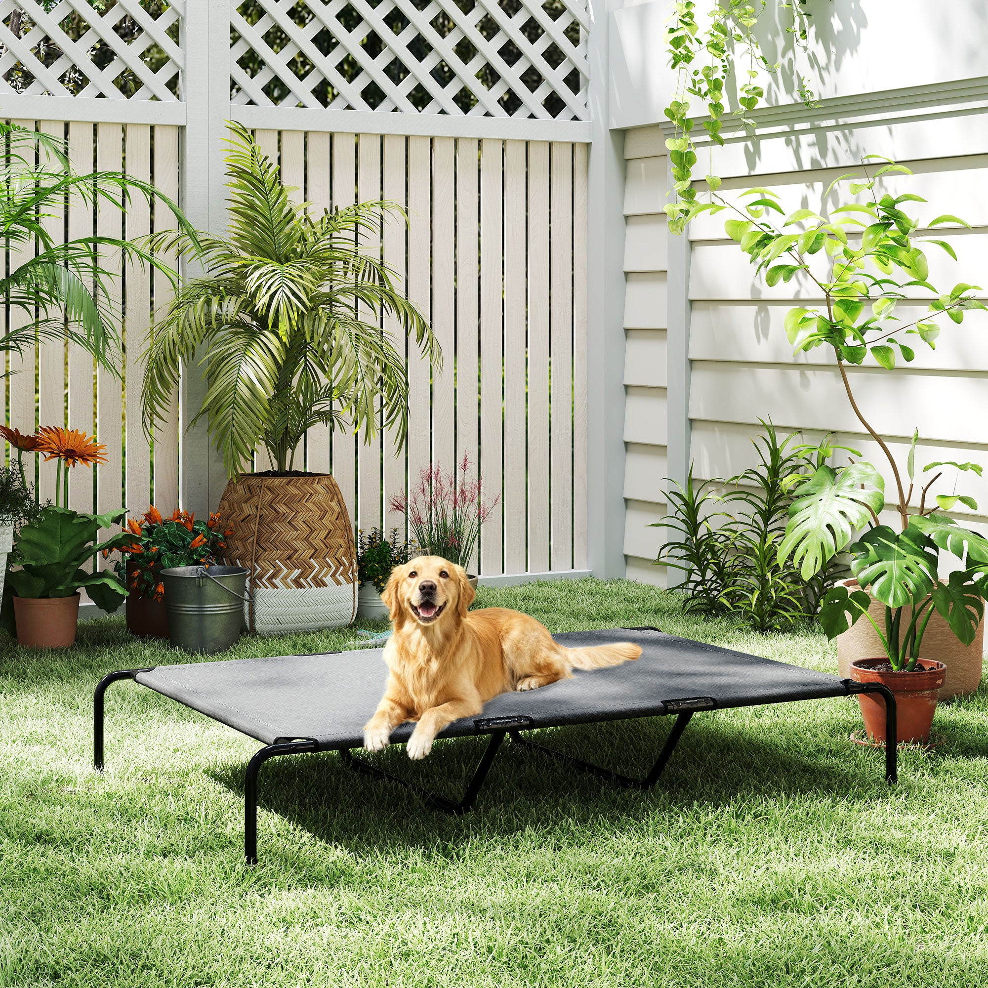 Elevated Outdoor Dog Bed for Large Dogs – Cooling Washable Mesh with Steel Frame, Outdoor Pet Cot for Camping, 60 x 37 x 9 in (152 x 94 x 23 cm), Gray