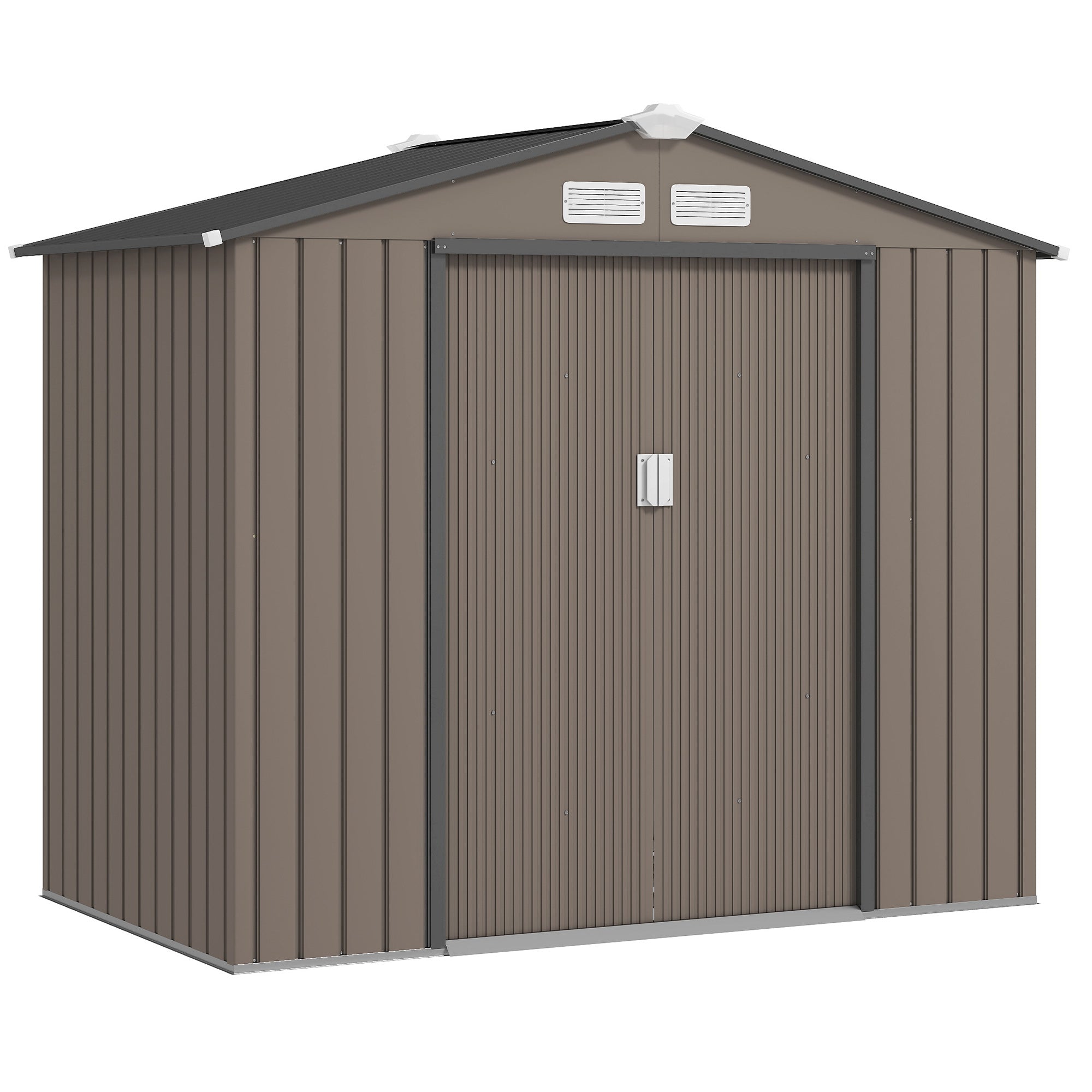 Metal Storage Shed 2.5m² - Storage Shed with Foundation - Lockable Door - Dimensions 213L x 130W x 185H cm - Brown Steel Sheet