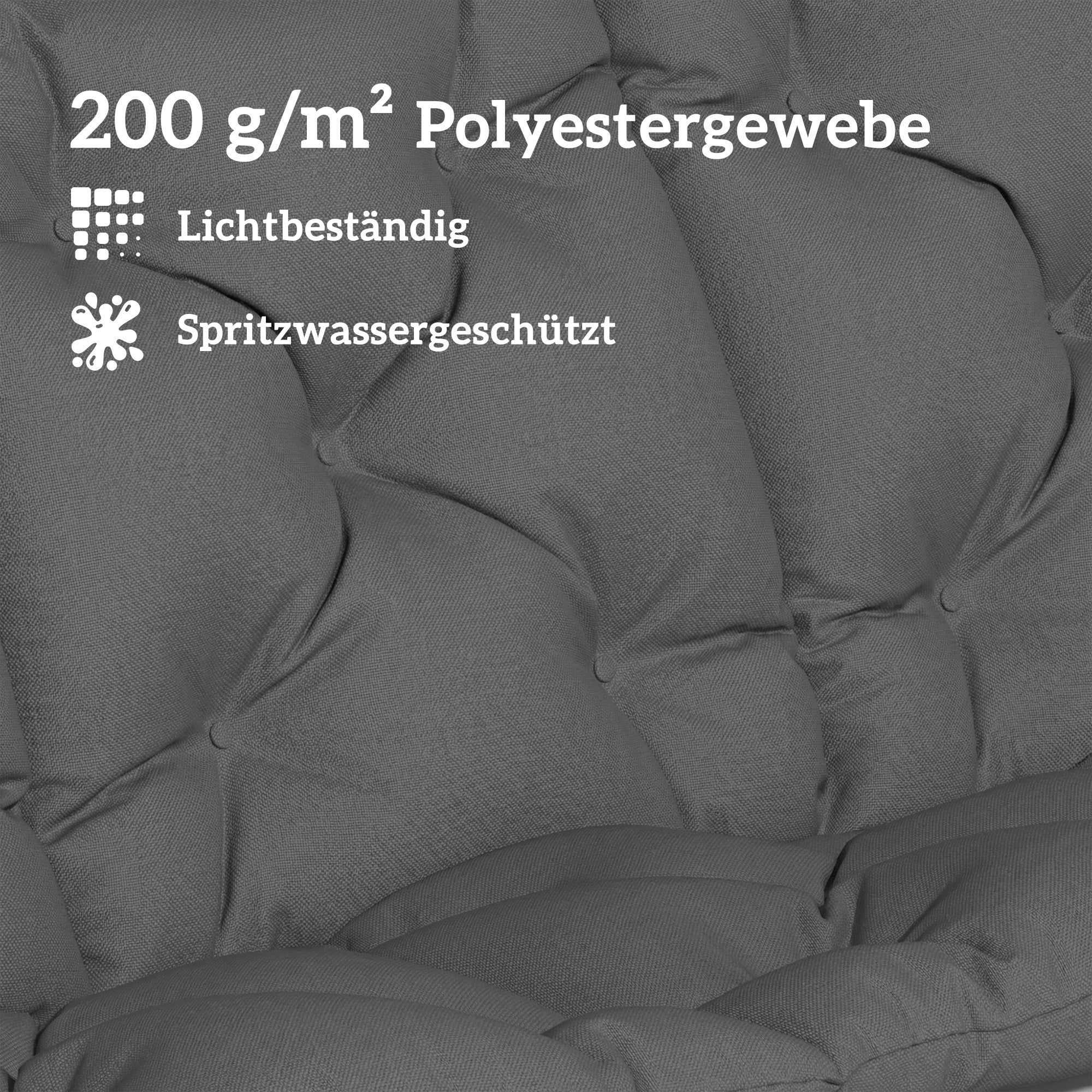 3-Seater Outdoor Bench Cushion 150 x 100 x 10 cm (59.1" x 39.4" x 3.9") — Tufted Seat & Back, Water-Repellent Polyester, UPF 30+, Straps & Side Pocket — Dark Gray