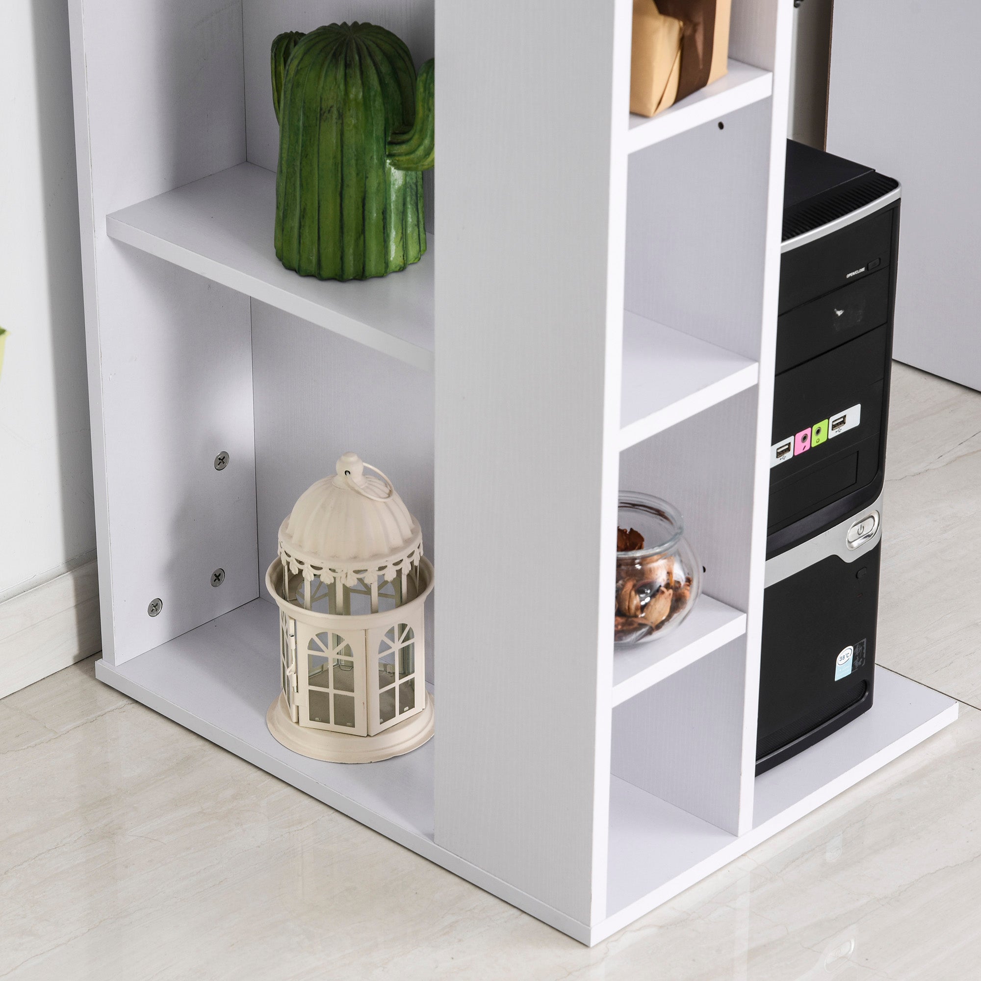 Computer Desk Multimedia Computer Table with Multiple Storage Shelves Drawer Shelf Keyboard MDF 120 x 60 x 74 cm White
