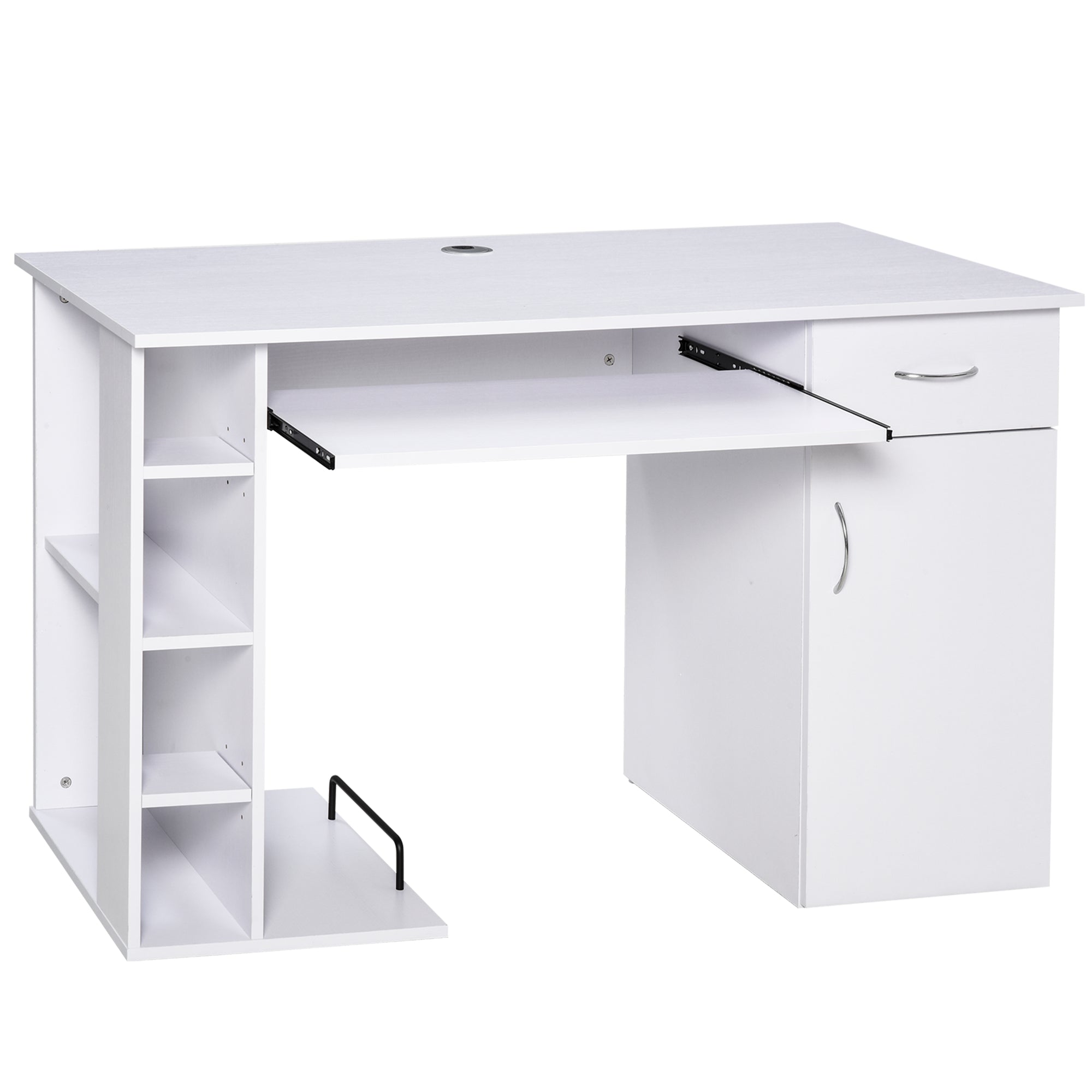 Computer Desk Multimedia Computer Table with Multiple Storage Shelves Drawer Shelf Keyboard MDF 120 x 60 x 74 cm White