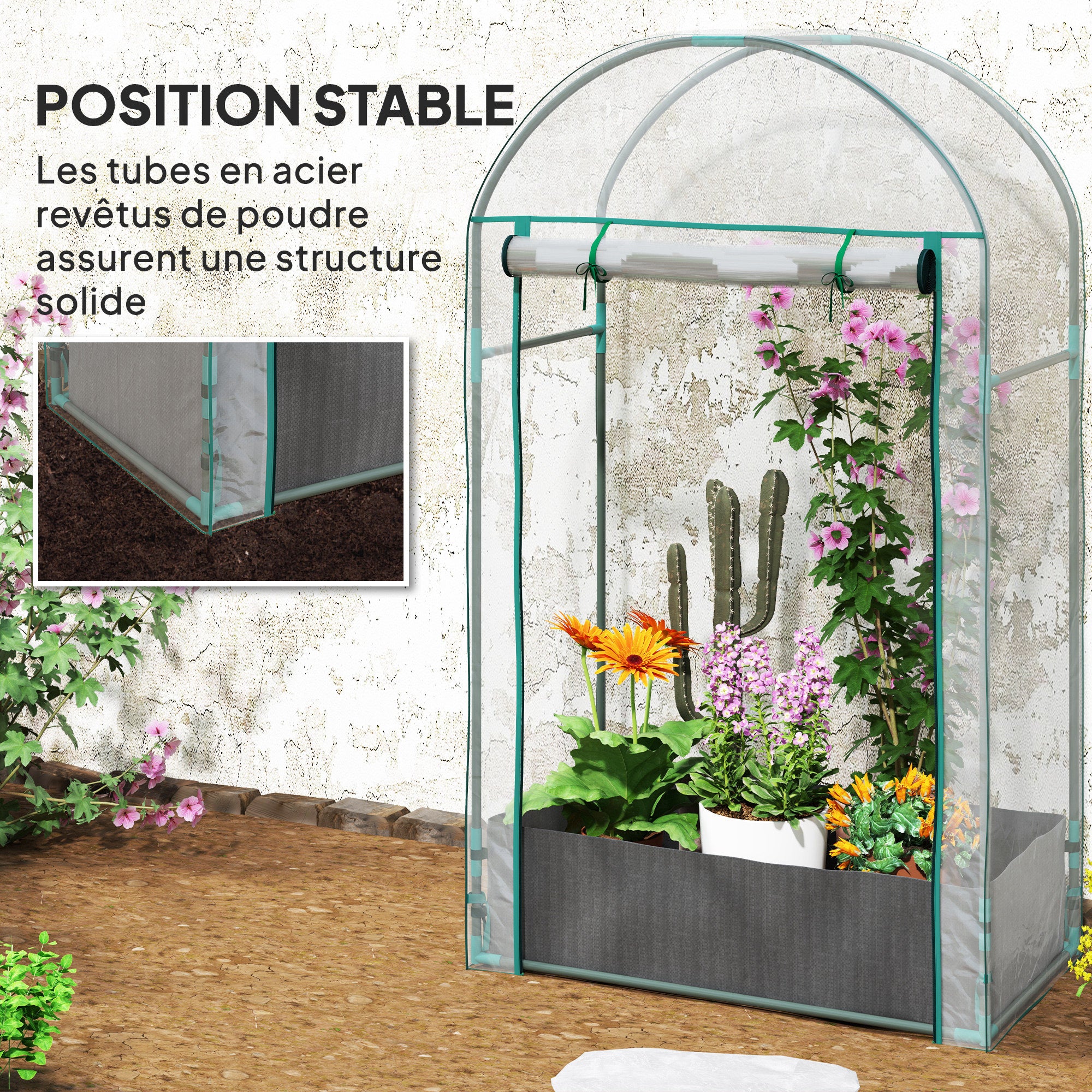 Garden Greenhouse, Balcony Greenhouse, Reinforced PVC Cover, Steel Frame, Roll-Up Zippered Door, with Planting Bag, for Vegetables Plants, Indoor and Outdoor, 89x50x152cm transparent
