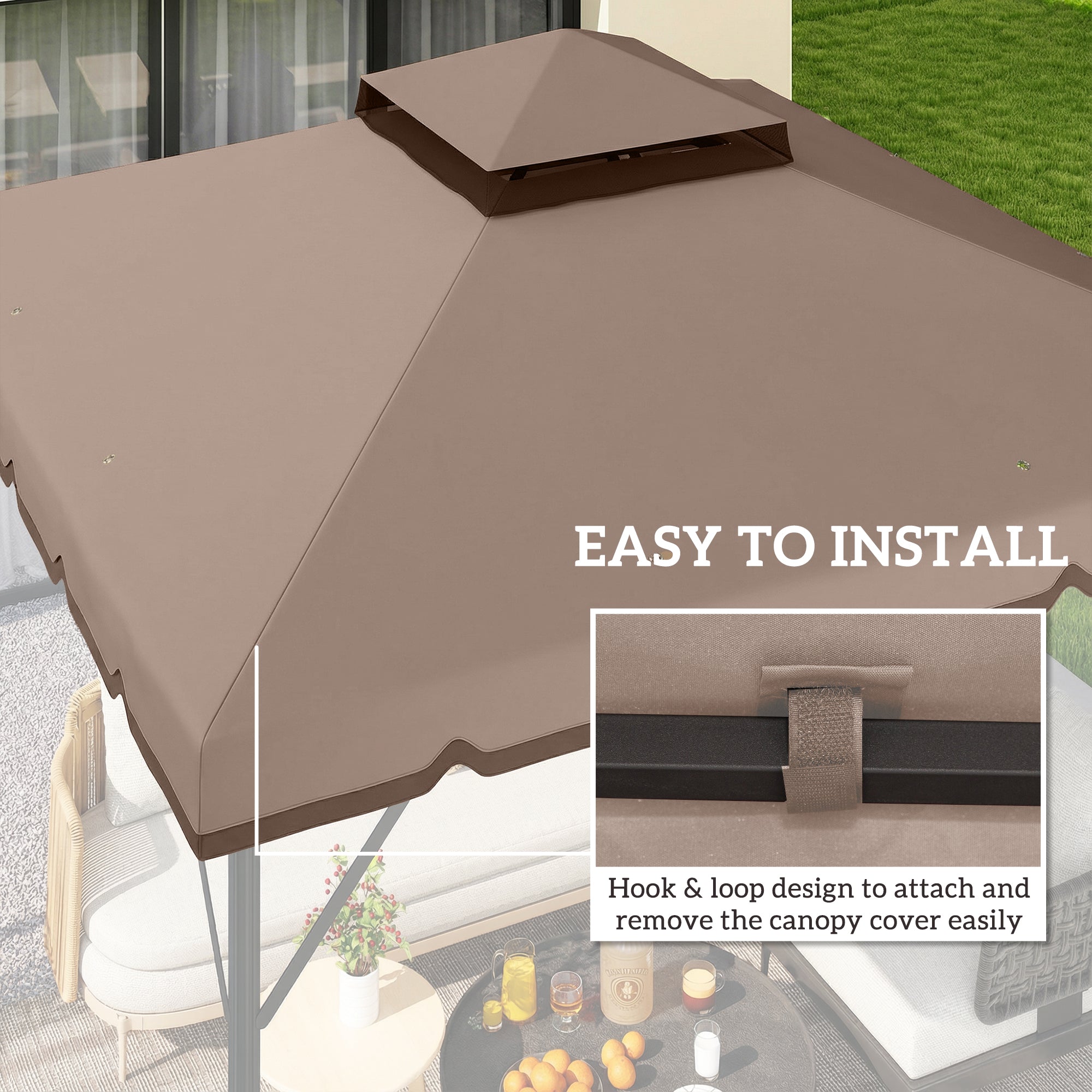 Replacement Canopy for 3 x 3 m Gazebo — Water-Resistant Double Roof with Drainage Holes, Polyester Cover, Khaki