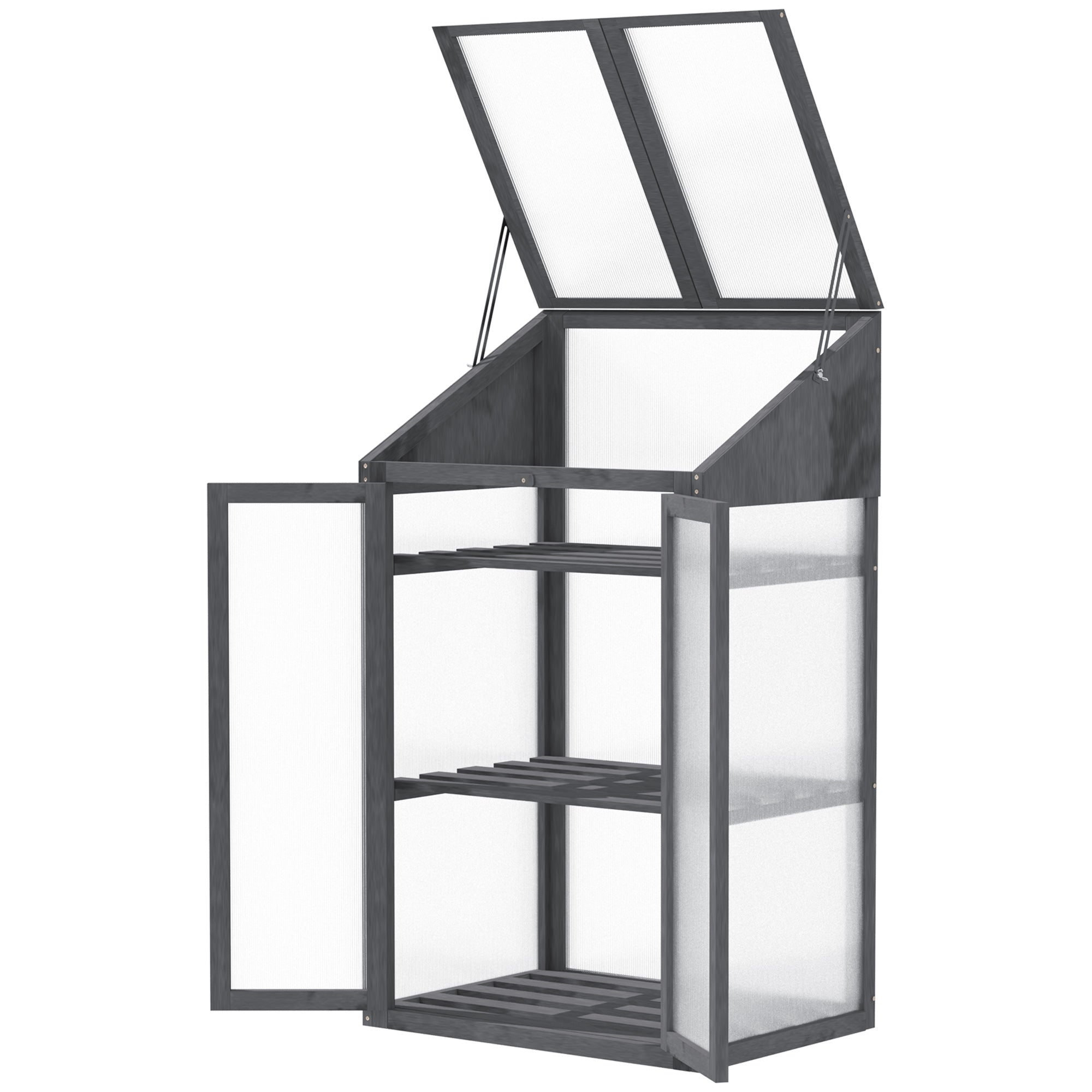 Wooden Mini Greenhouse 70 x 50 x 120 cm, Greenhouse with Cover, Window, Double Door, Light-Transmitting Cold Frame with 3 Shelves, Winterproof Elevated Garden Bed for Garden, Balcony, Gray
