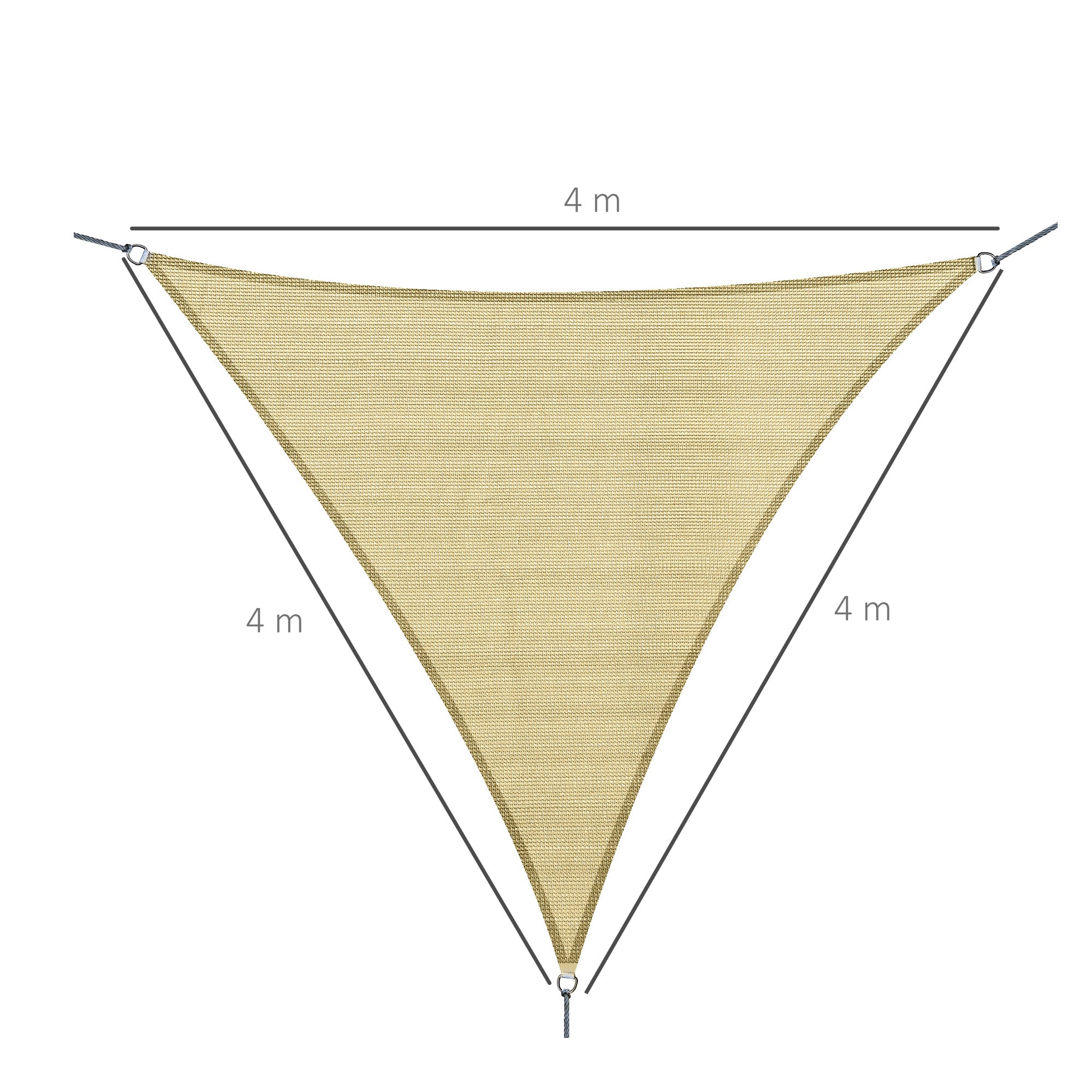 Large Triangular Shade Sail 4 x 4 x 4 m High-Density Polyethylene UV-Resistant Sand Color