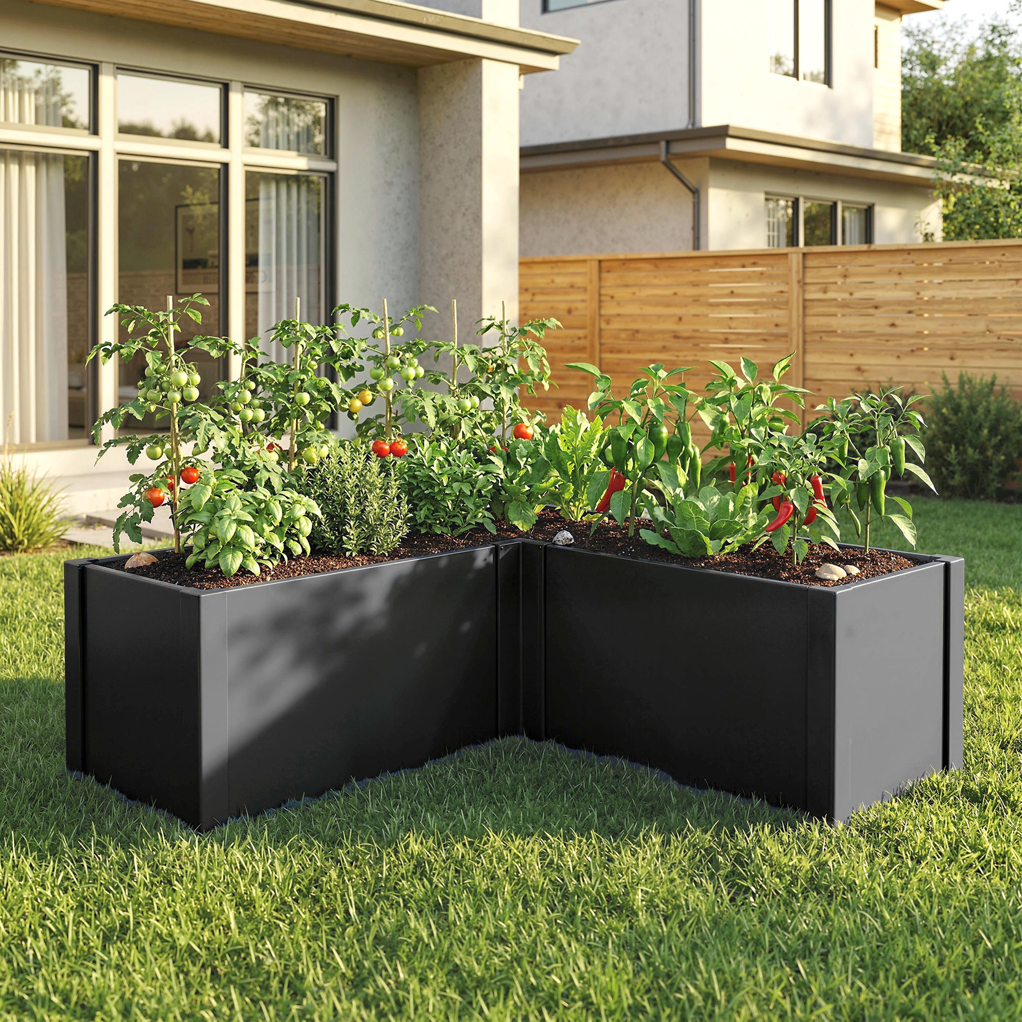 L-Shaped Galvanized Steel Raised Garden Bed – Weatherproof Corner Planter for Patio & Garden, 59 x 59 x 21.7 in (150 x 150 x 55 cm)