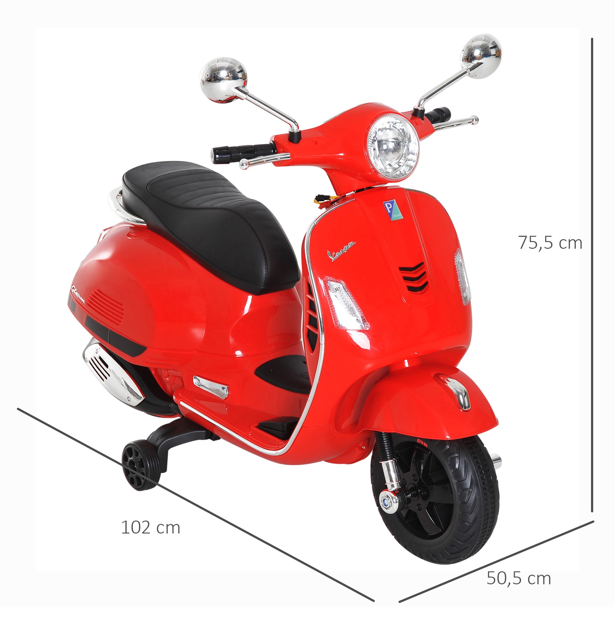 Electric Motorcycle for Kids 3-6 Years Old with VESPA License Battery-Powered Kids Motorcycle with Music Speed 2-3 km/h and Horn Load 25 kg Red