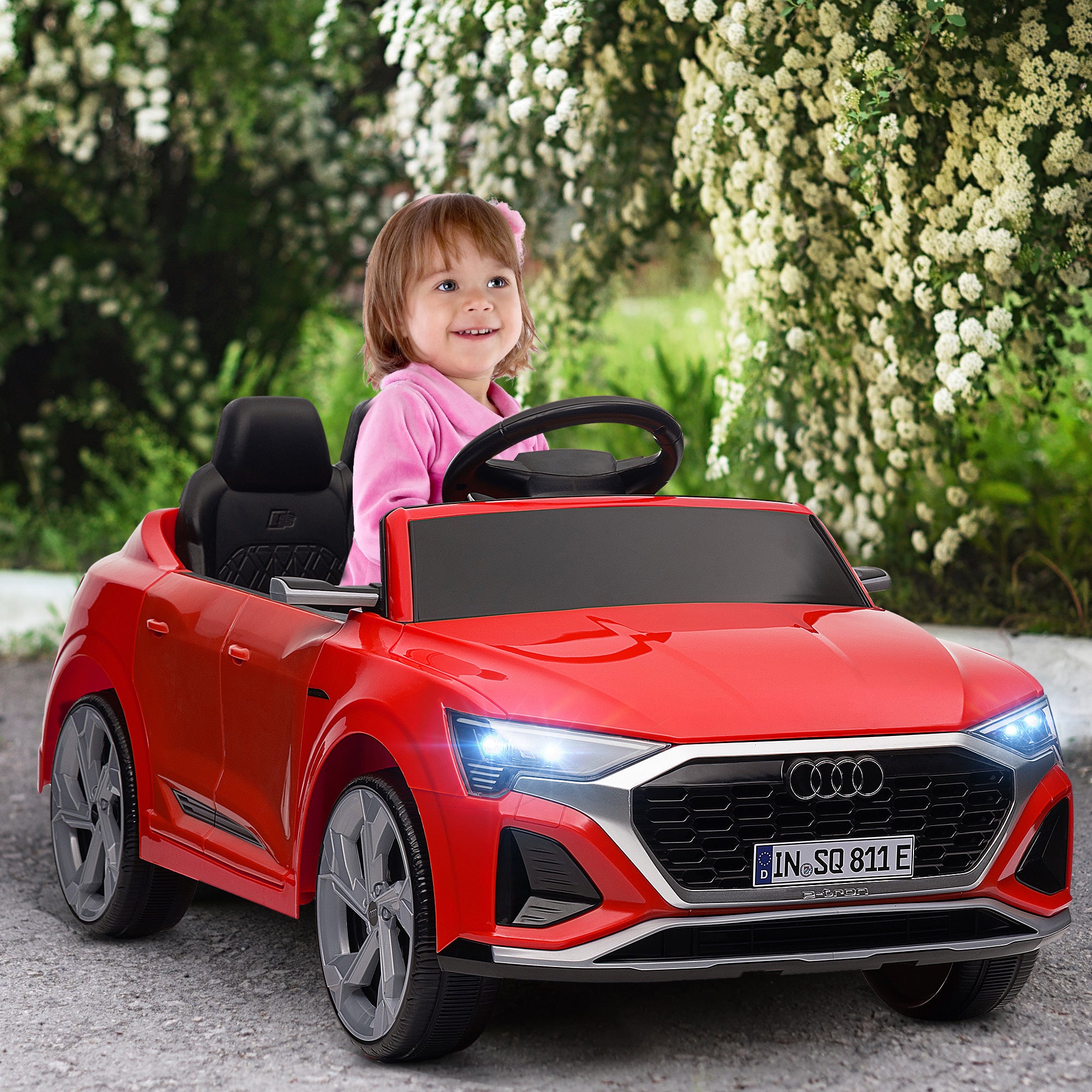 Electric Car for Kids +3 Years Audi Q8 etron Sportback 12V Battery Remote Control Spring Suspension Wheels Headlights Horn and Music Red