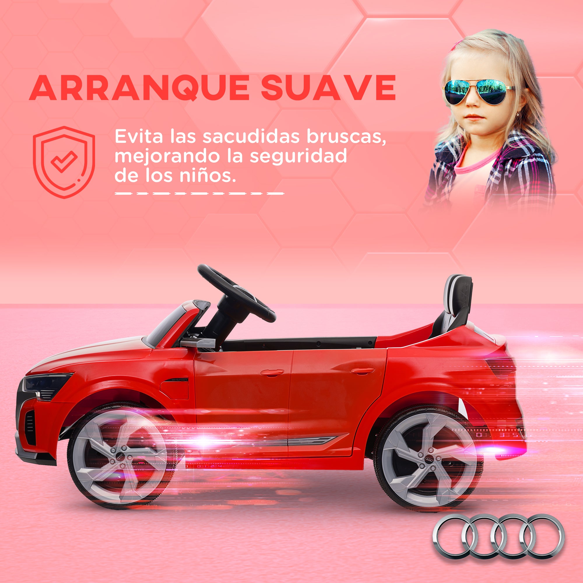 Electric Car for Kids +3 Years Audi Q8 etron Sportback 12V Battery Remote Control Spring Suspension Wheels Headlights Horn and Music Red