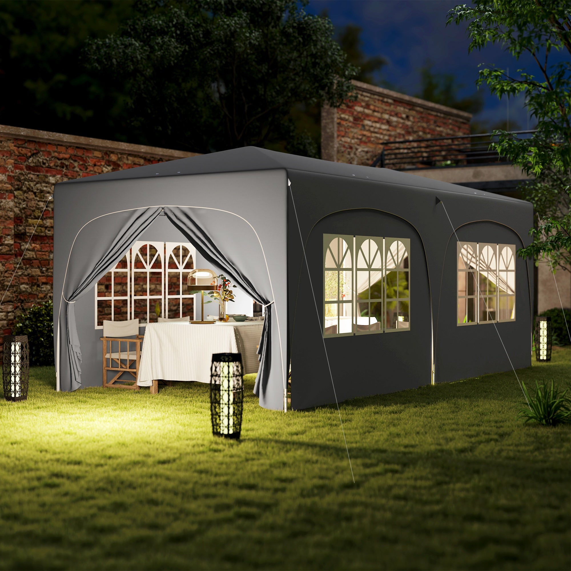 Pavilion approx. 3x6m, water-resistant Stable Winterproof Pop-up Folding Pavilion, UV Protection 50+, Foldable Party Tent Garden Tent with 6 Side Parts Bag Garden Pavilion for Camping Garden, Light Gray
