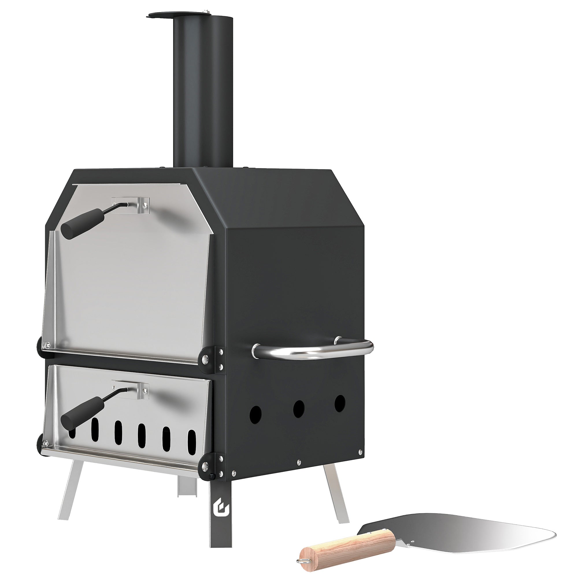Outdoor Wood-Fired Pizza Oven, Stainless Steel, 2-Tier with 1 cm Thick Pizza Stone, Folding Legs & Pizza Peel – Portable for Camping, Garden, Parties