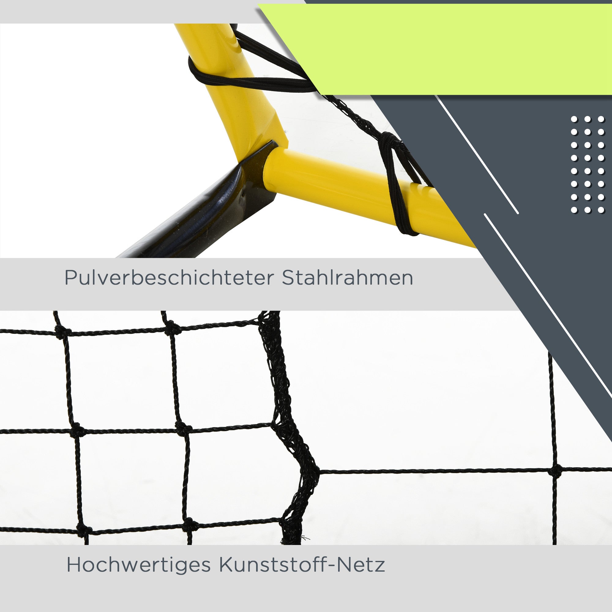 Kickback Soccer Rebound Goal Net for Soccer, Basketball, and Baseball, Steel+PE, Yellow+Black, 184 x 63 x 123 cm