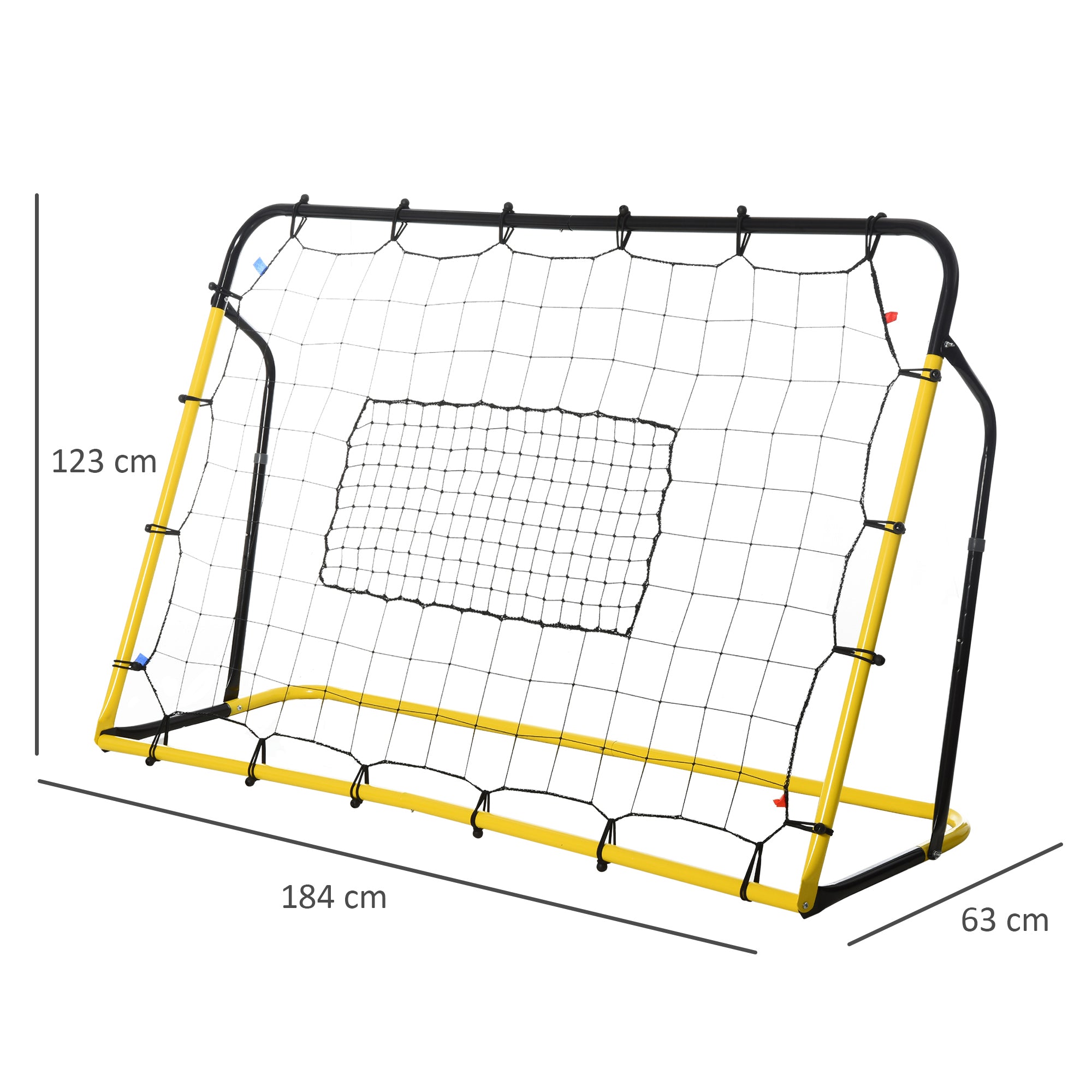 Kickback Soccer Rebound Goal Net for Soccer, Basketball, and Baseball, Steel+PE, Yellow+Black, 184 x 63 x 123 cm