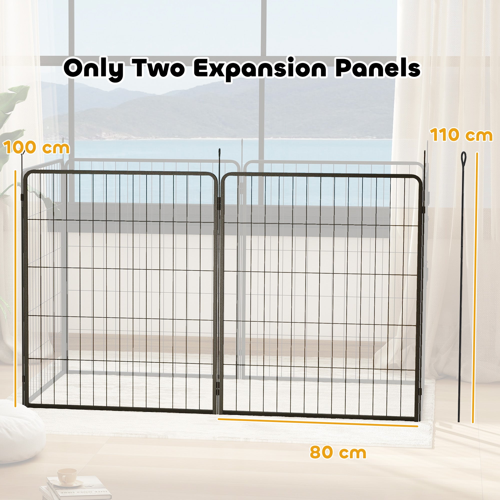 2-Piece Set Expansion 2 Dog Fence Panels for Outdoor Enclosure, 80 x 100 cm Steel Puppy Pen for Small to Large Dogs Gray