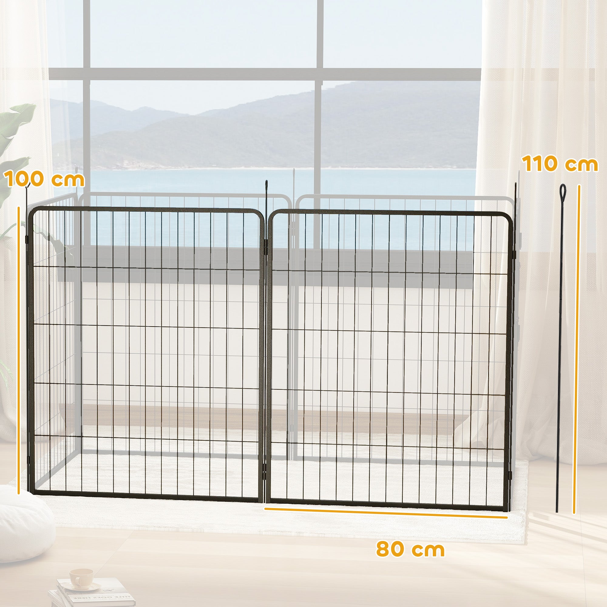 2-Piece Set Expansion 2 Dog Fence Panels for Outdoor Enclosure, 80 x 100 cm Steel Puppy Pen for Small to Large Dogs Gray