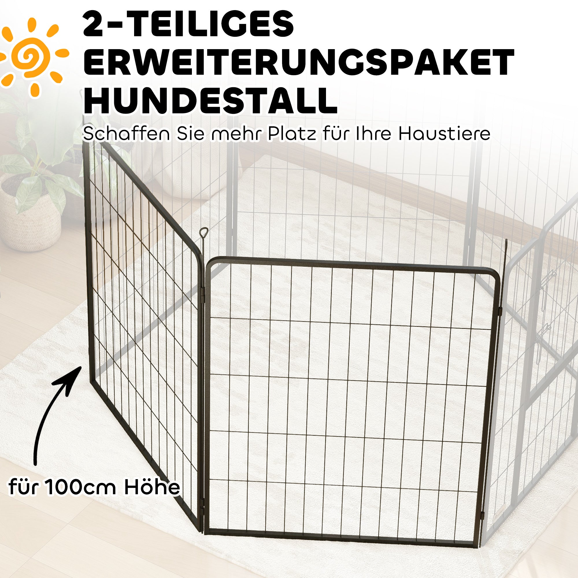 2-Piece Set Expansion 2 Dog Fence Panels for Outdoor Enclosure, 80 x 100 cm Steel Puppy Pen for Small to Large Dogs Gray