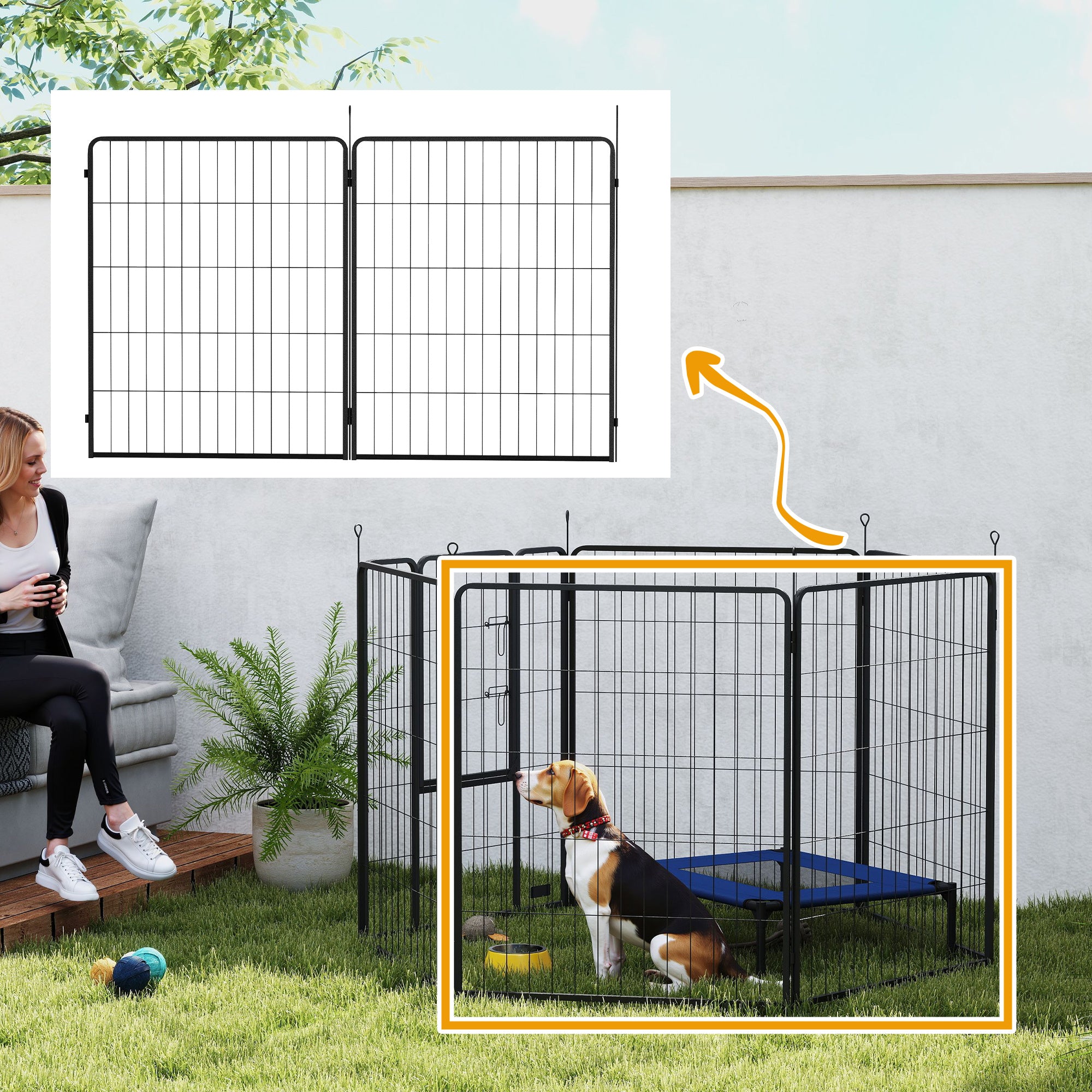 2-Piece Set Expansion 2 Dog Fence Panels for Outdoor Enclosure, 80 x 100 cm Steel Puppy Pen for Small to Large Dogs Gray