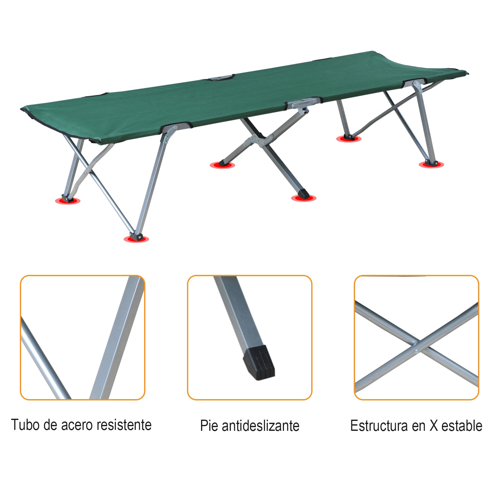 Foldable Camping Bed Camping Cot with Metal Frame 136 kg Capacity for Beach Hiking 193x64x40 cm Green