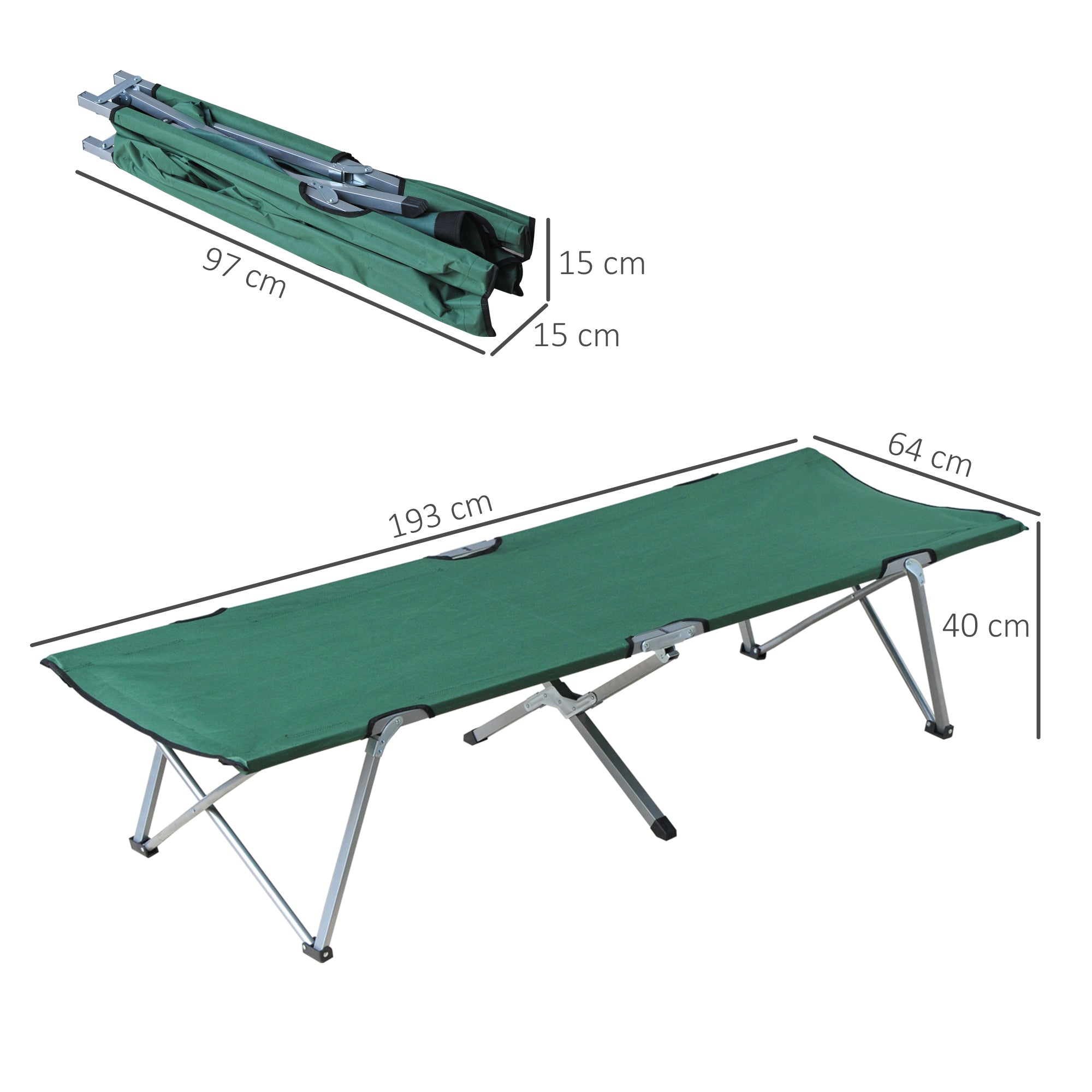 Foldable Camping Bed Camping Cot with Metal Frame 136 kg Capacity for Beach Hiking 193x64x40 cm Green