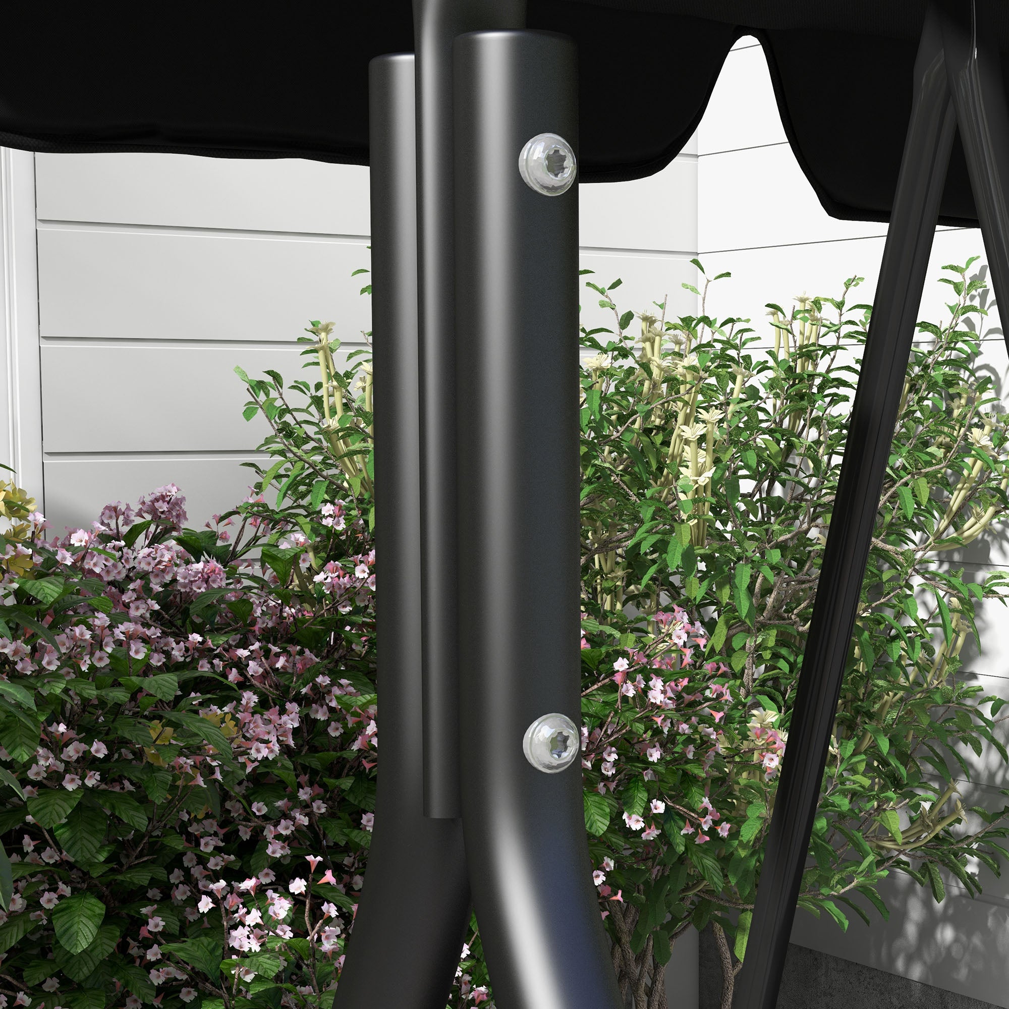 Hollywood Swing with Adjustable Sun Canopy, 3-Seater Garden Swing with Anti-Slip Feet, Water-Resistant Swing Bench for Garden, 172x110x153cm, Black