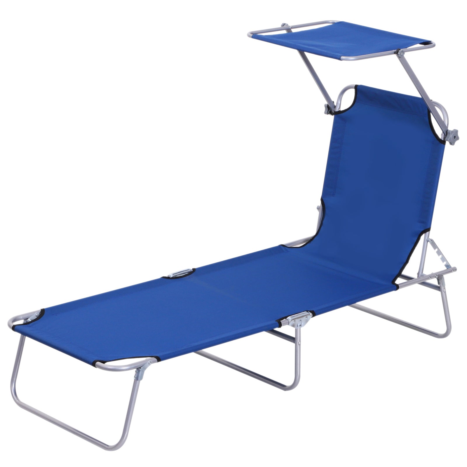Folding Sun Lounger Garden Lounger with Canopy, Lounger with 4 Adjustable Backrest Positions, Weatherproof Camping Lounger up to 120 kg Load Capacity, for Garden Beach Pool, Blue