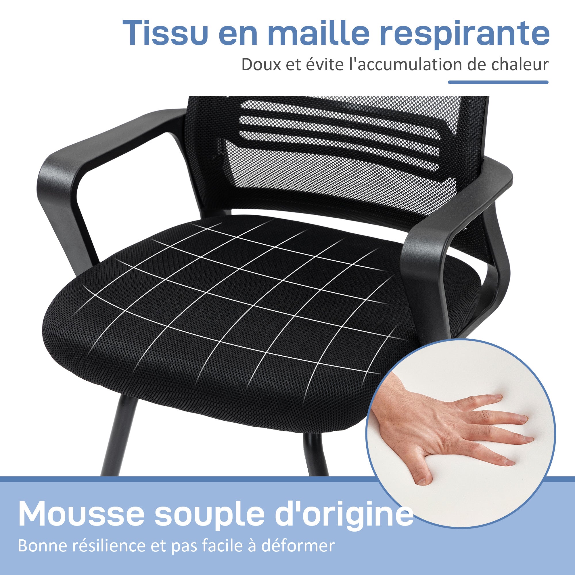 Mesh Office Chair, Ergonomic Meeting Chair with Sled Base, for Conference Room, Bedroom, Waiting Area, Reception, Black
