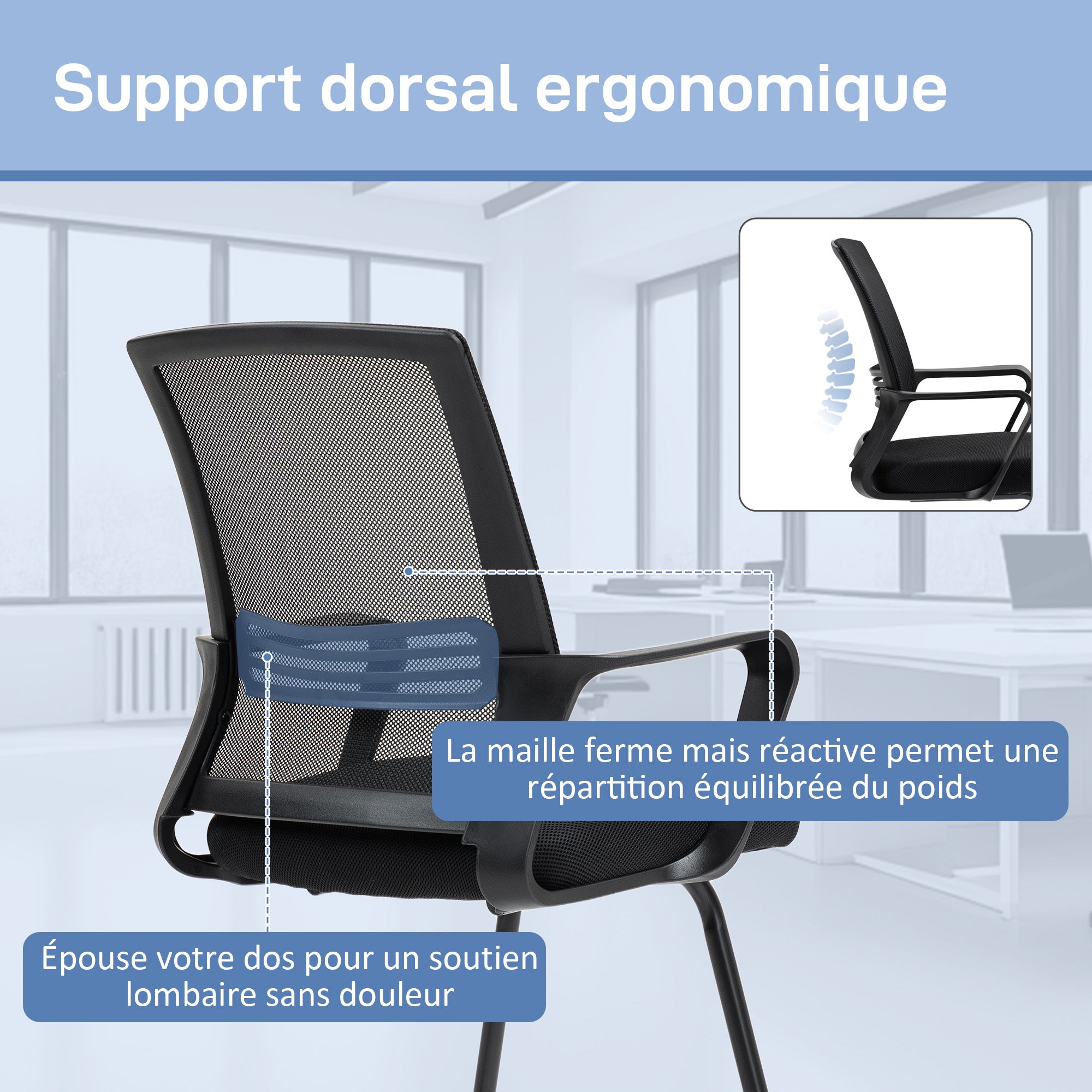 Mesh Office Chair, Ergonomic Meeting Chair with Sled Base, for Conference Room, Bedroom, Waiting Area, Reception, Black