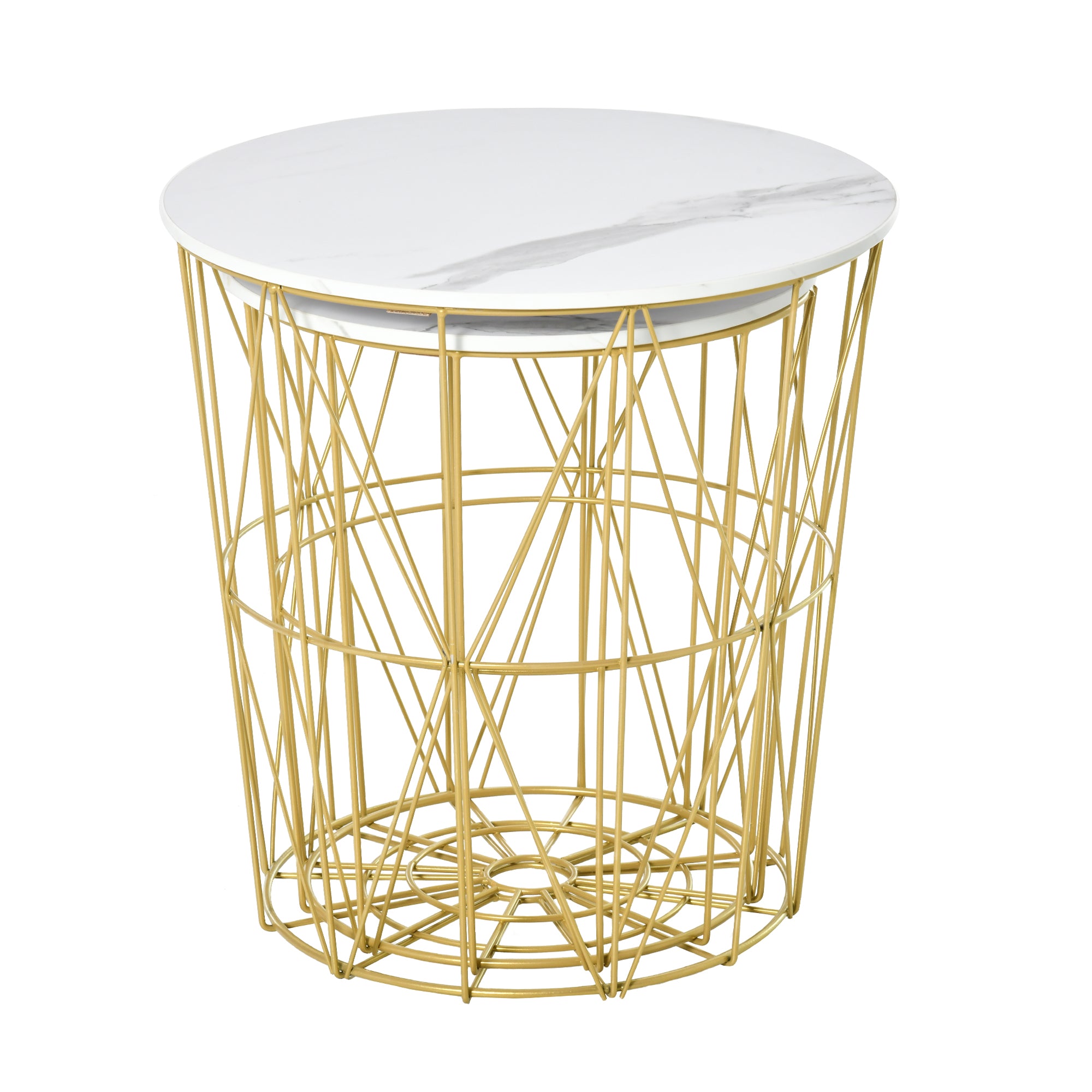 Set of 2 Modern Stackable Living Room Coffee Tables with Removable Shelf, Coffee Table with Storage for Living Room and Bedroom, White Gold