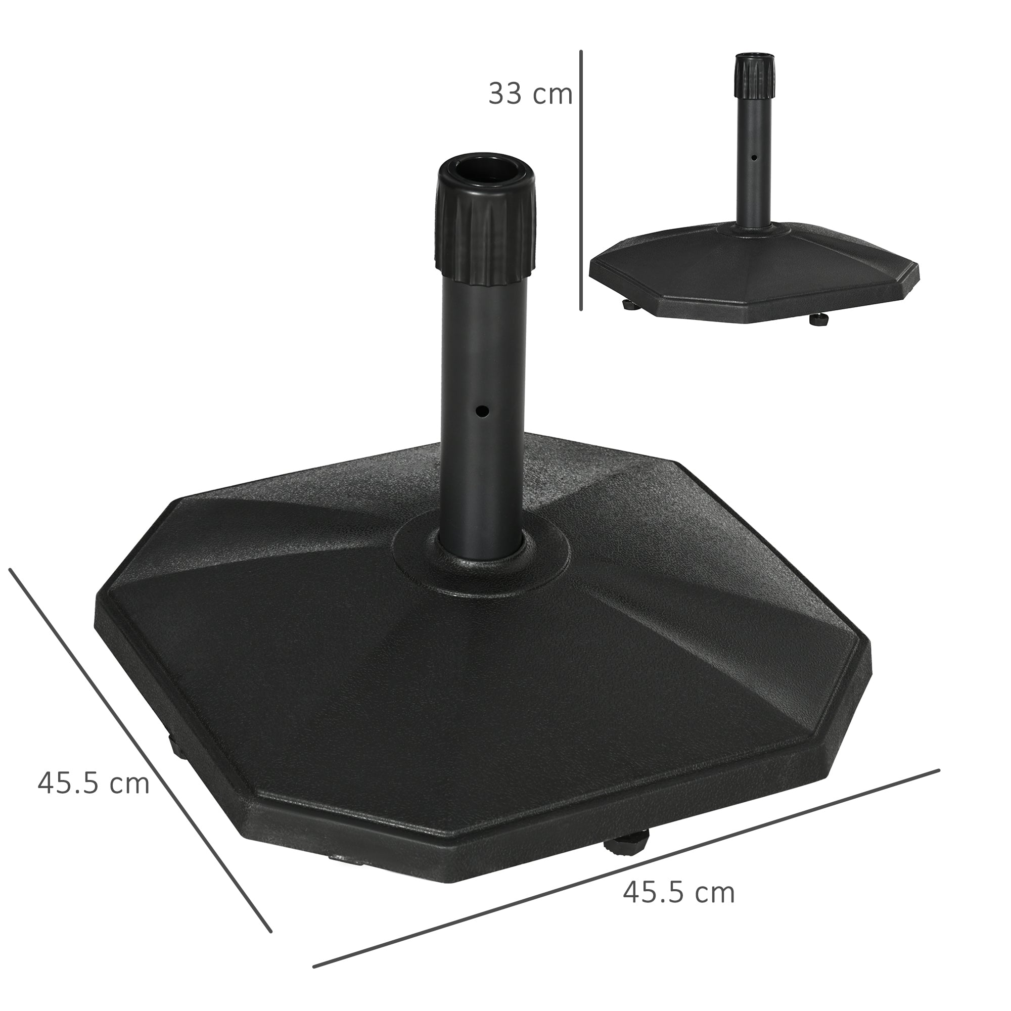 Umbrella Stand 18 kg Umbrella Base for Mast Diameter Ø 34/38/48 mm, Umbrella Stand for Garden, Balcony, Cement Filling, Black