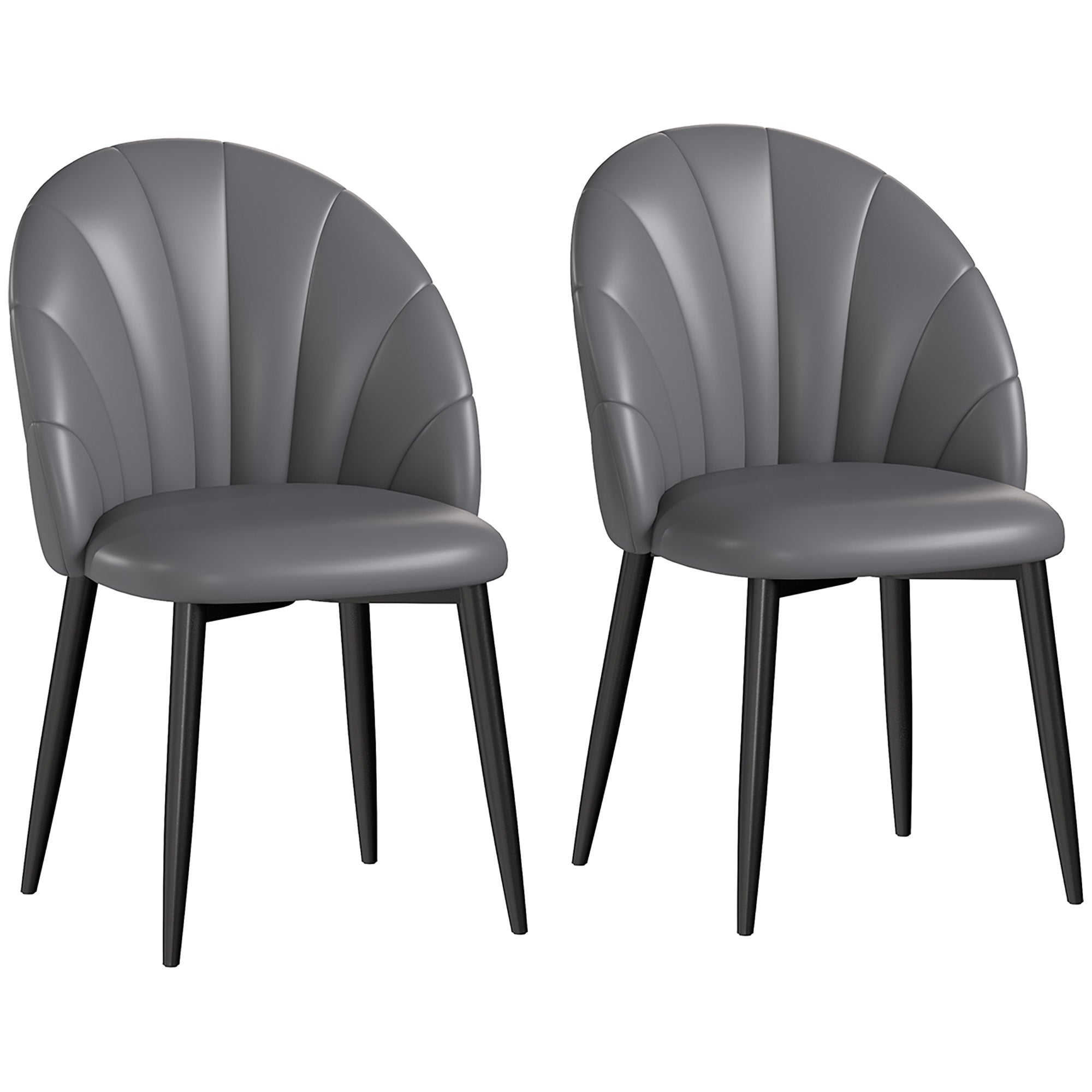 Set of 2 Dining Room Chairs, Modern Kitchen Chairs with Shell Back and Metal Legs, PU Chair with Padding for Kitchen, Bedroom, Office, and Living Room, Dark Gray